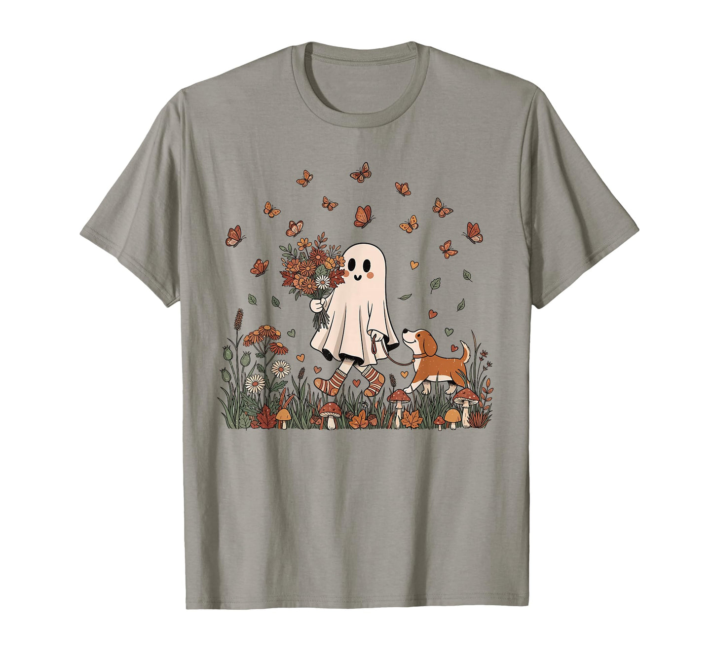 Vintage Halloween Cute Ghost Dog Mom Boho Floral Fall Vibes T-Shirt