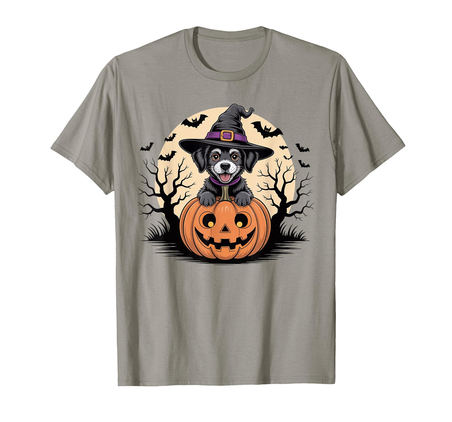 Spooky Black Labrador Retriever Witch Hat Pumpkin Halloween T-Shirt