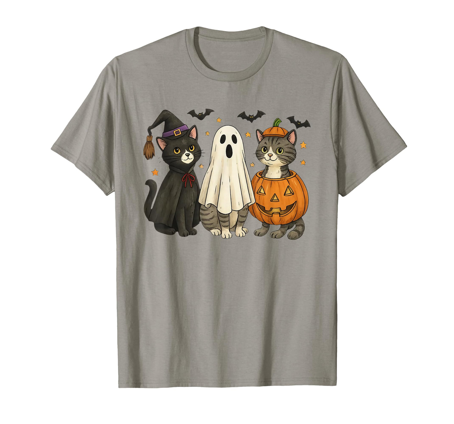 Retro Black Cat Witch Scary Halloween Pumpkin Women Men Kids T-Shirt