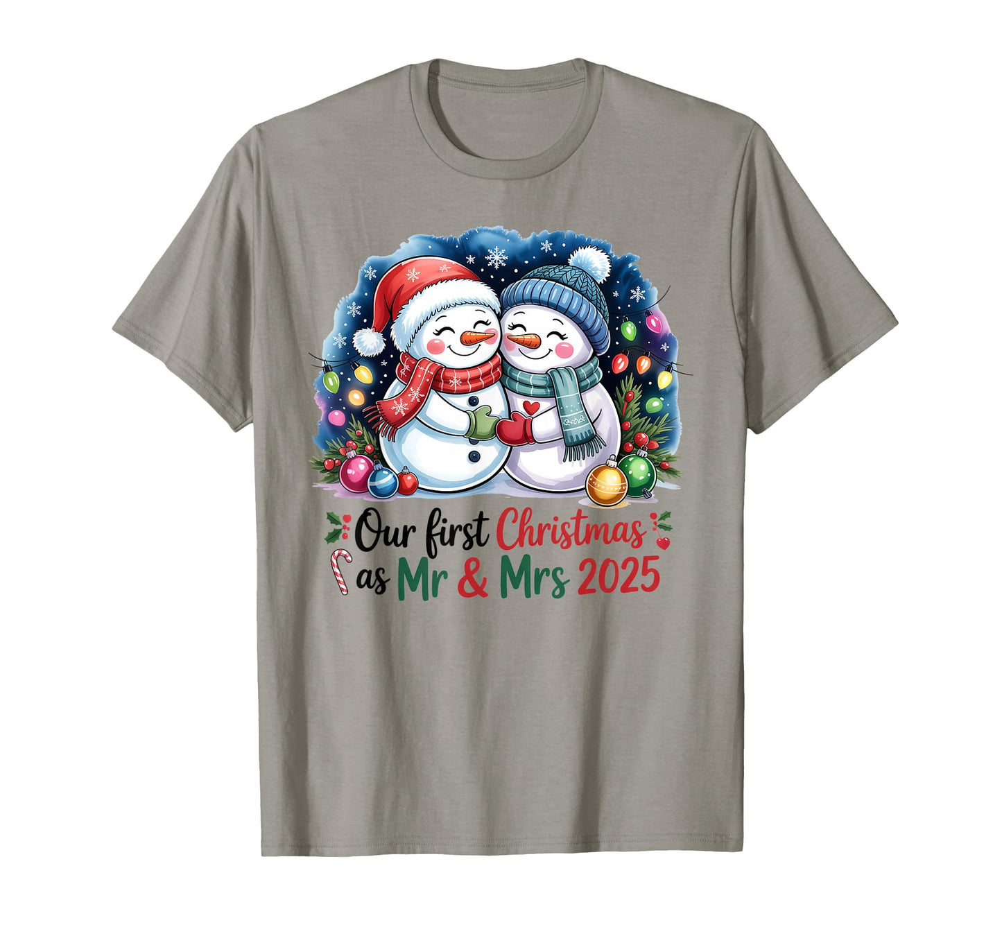 Our First Christmas as Mr & Mrs 2025 Couple Matching Pajamas T-Shirt