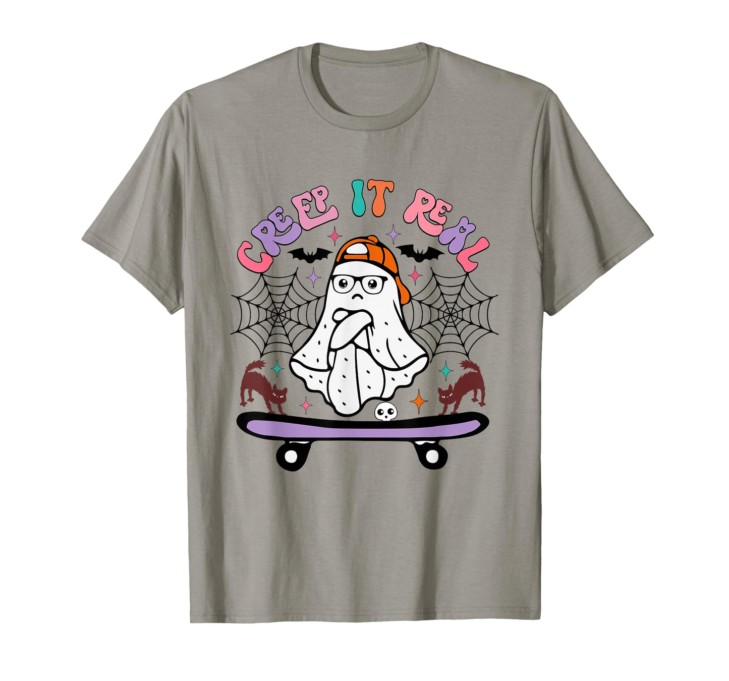 Halloween Ghost Creep It Real Skateboarding Retro Costume T-Shirt