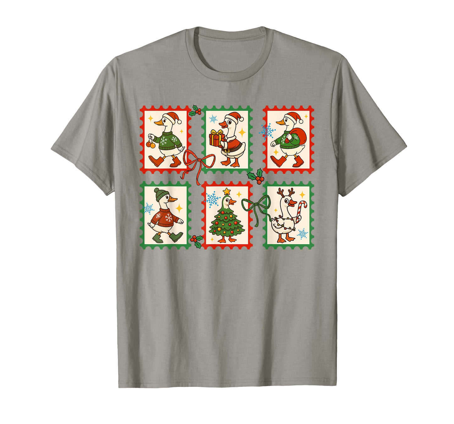 Funny Silly Goose Santa Tree Lights Elf Christmas Stamps T-Shirt