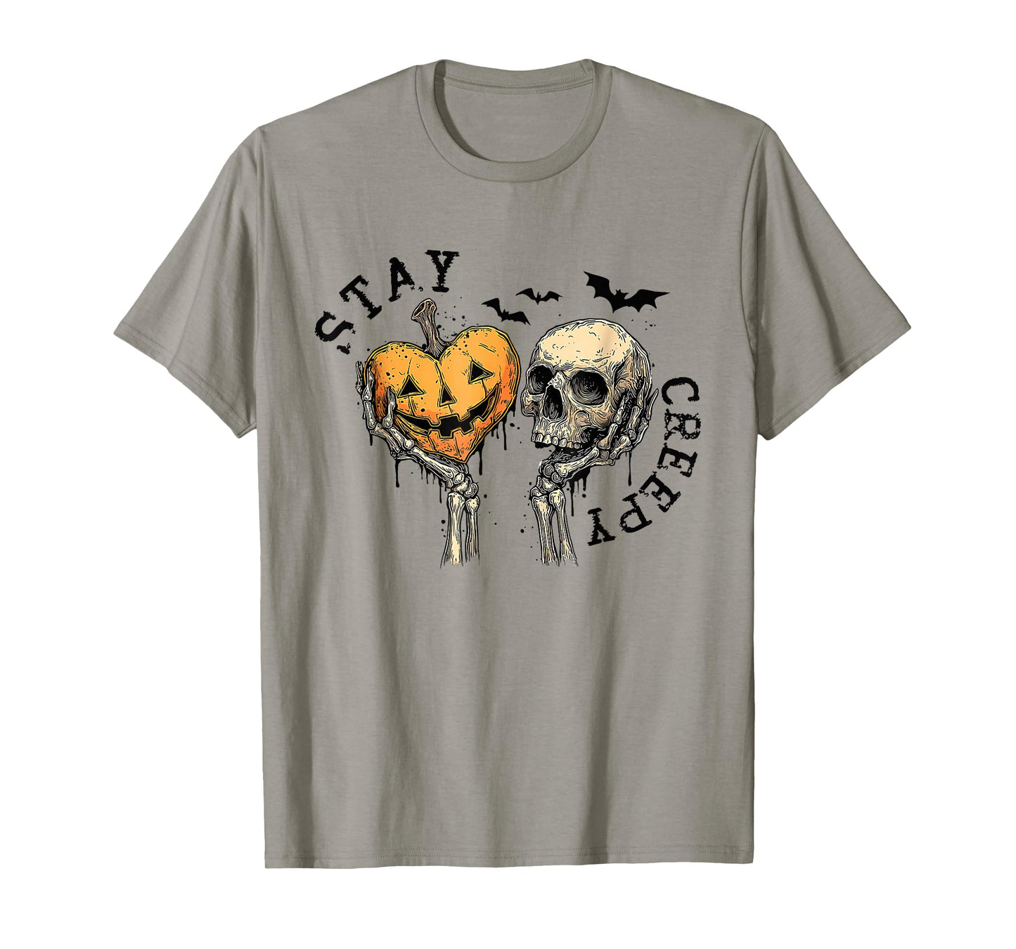 Funny Horror Stay Creepy Skeleton Hearts Pumpkin Halloween T-Shirt