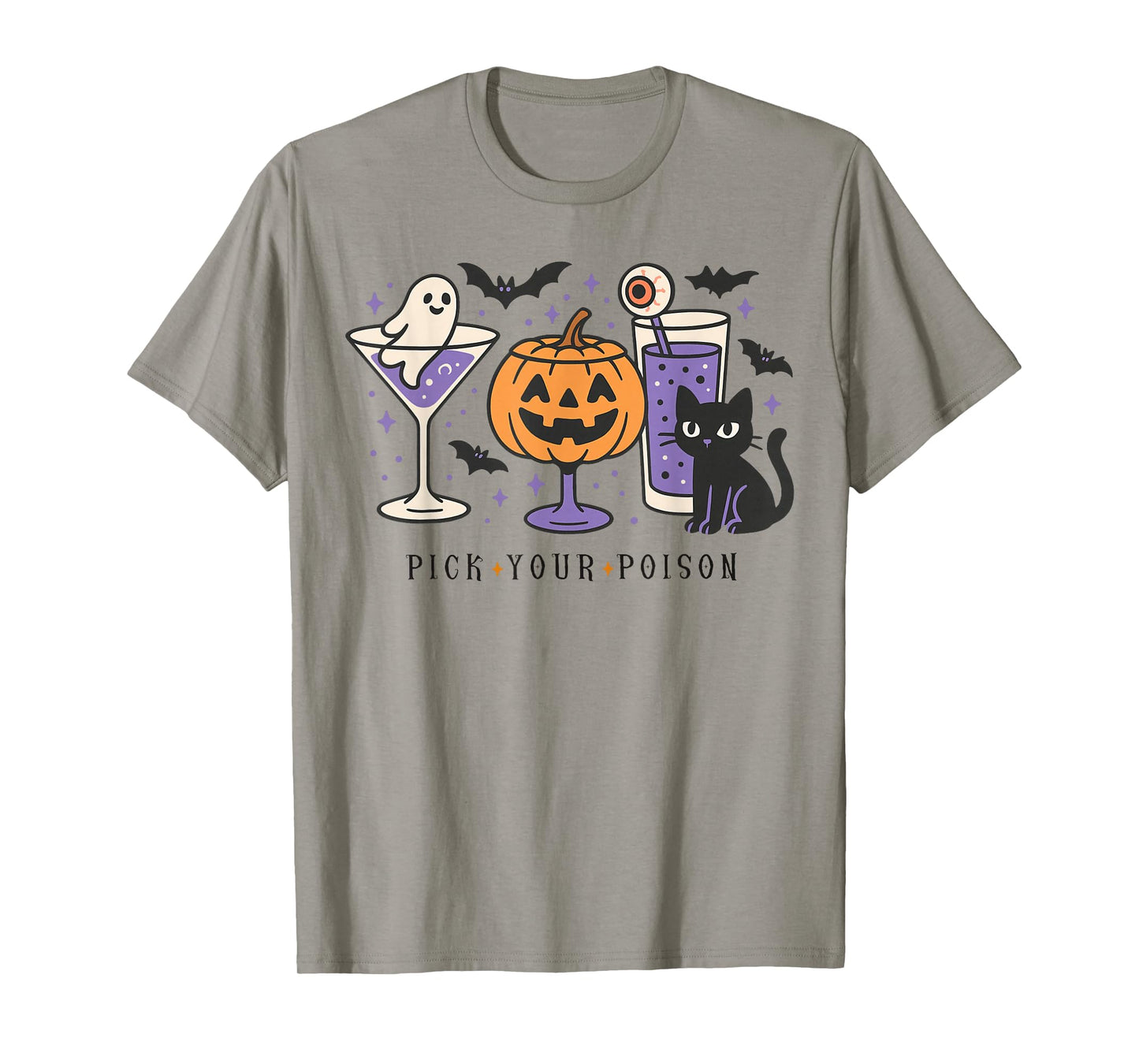 Pick Your Poison Halloween Black Cat Pumpkin Ghost Cocktail T-Shirt