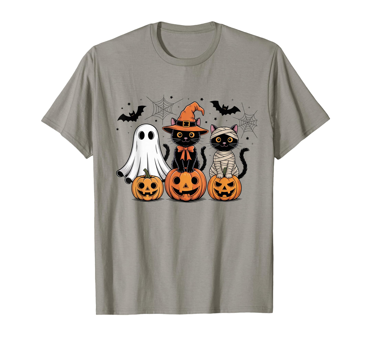 Retro Black Cat Witch Scary Halloween Pumpkin Women Men Kids T-Shirt