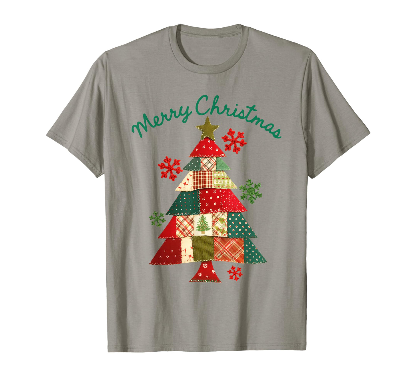 Retro Patchwork Christmas Tree Shirt Merry Xmas Outfit T-Shirt