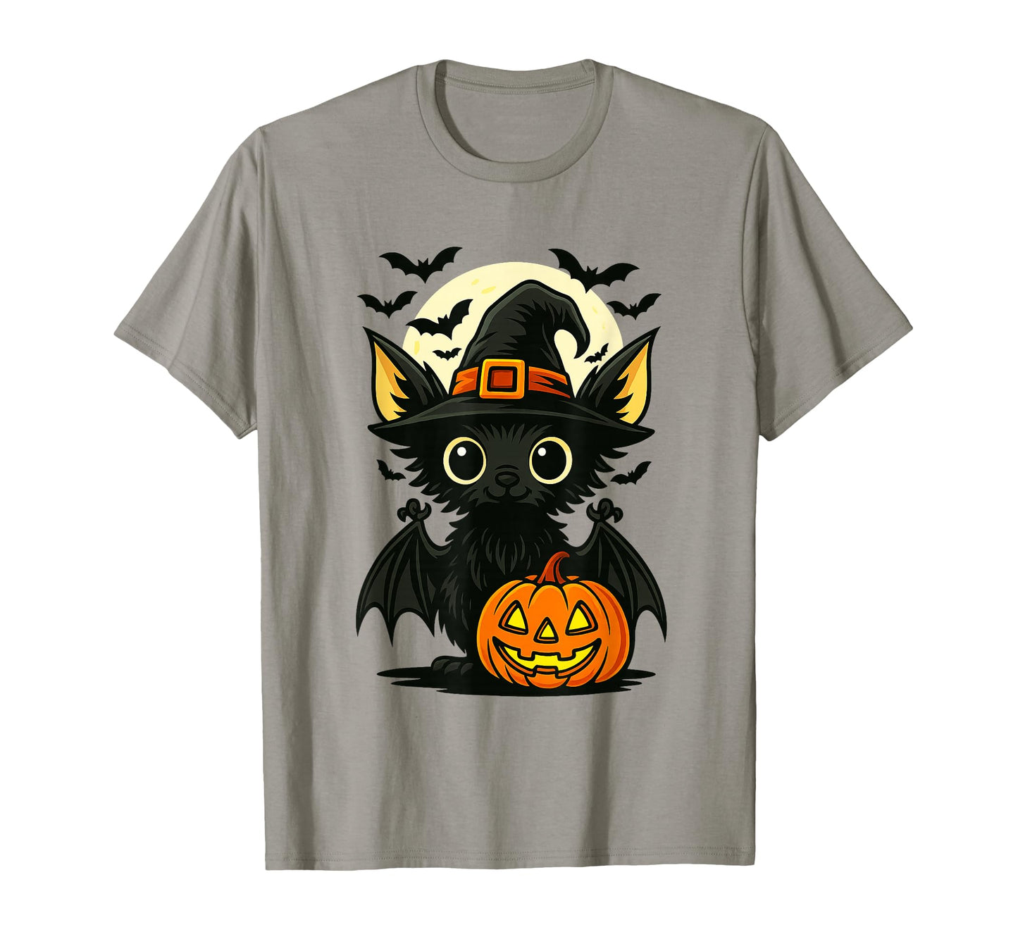Cute Bat Wearing Witch Hat with Moon and Bats Halloween Bat T-Shirt