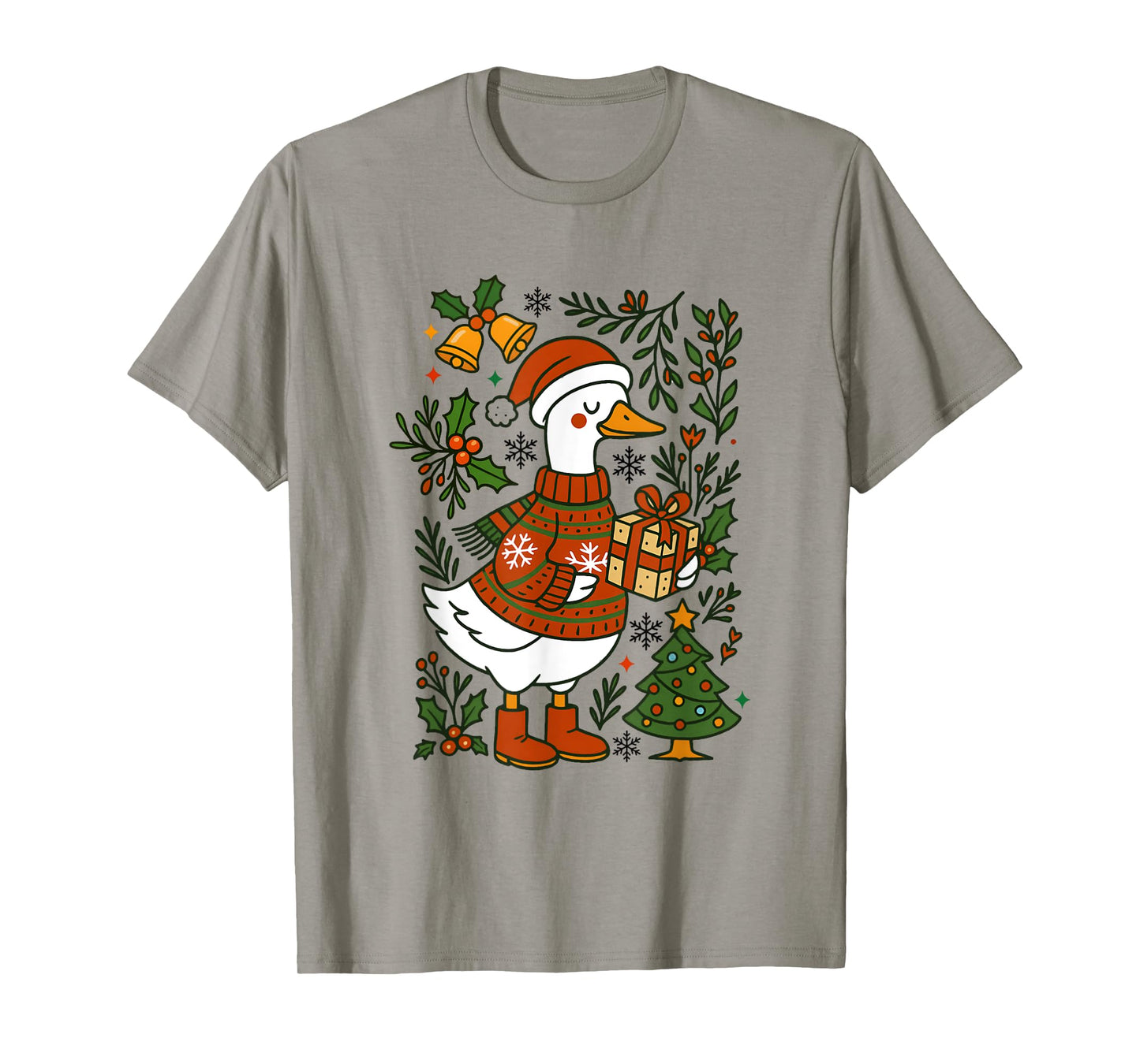 Retro Boho Floral Silly Goose Santa Christmas Holiday Xmas T-Shirt