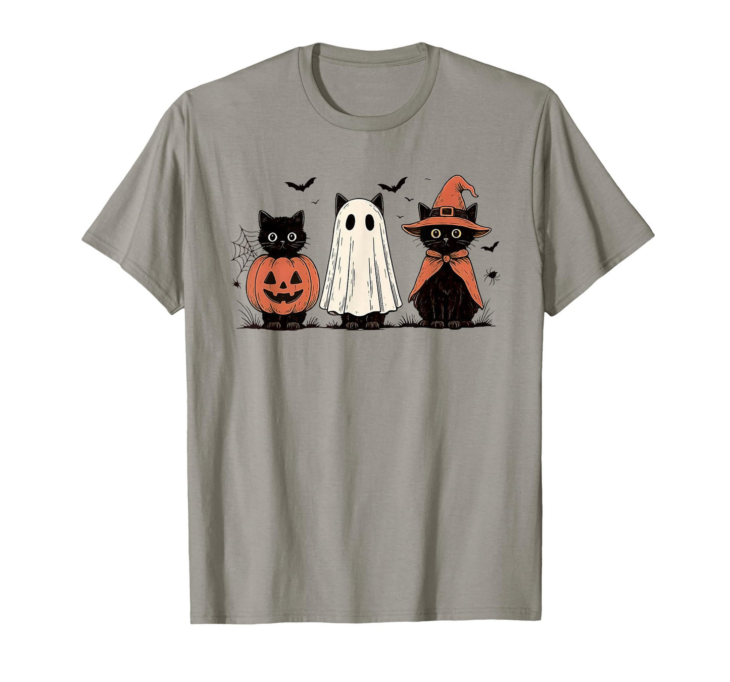 Retro Black Cat Witch Scary Halloween Pumpkin Women Men Kids T-Shirt