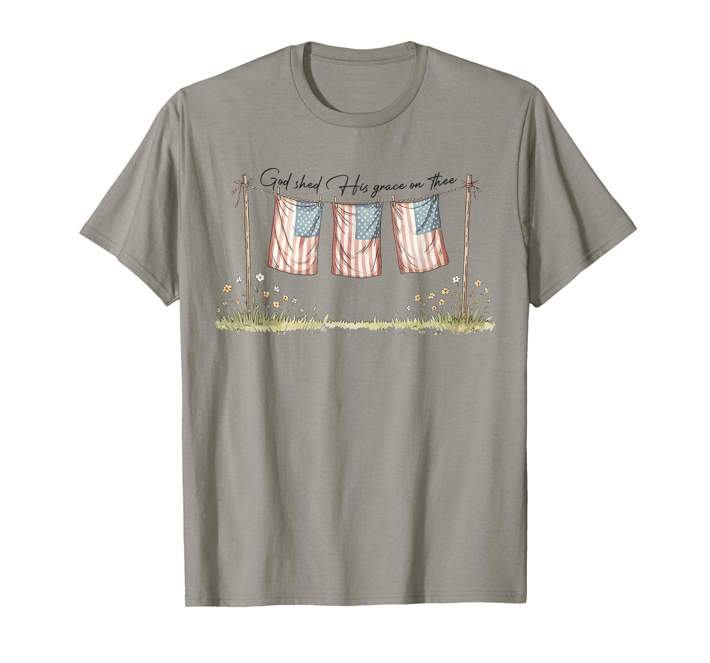 God Shed His Grace On Thee Christian 4th Of July USA Flag T-Shirt