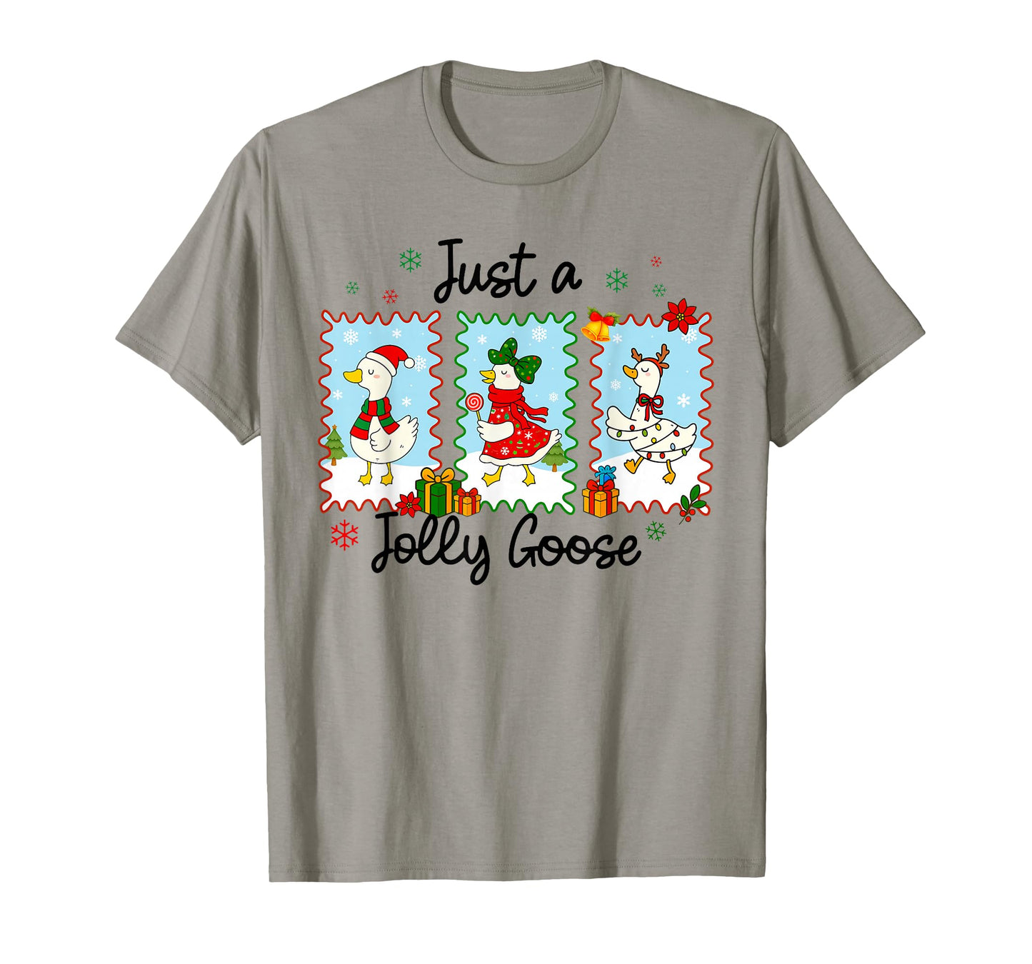 Just A Jolly Goose Funny Goose Santa Reindeer Cute Christmas T-Shirt