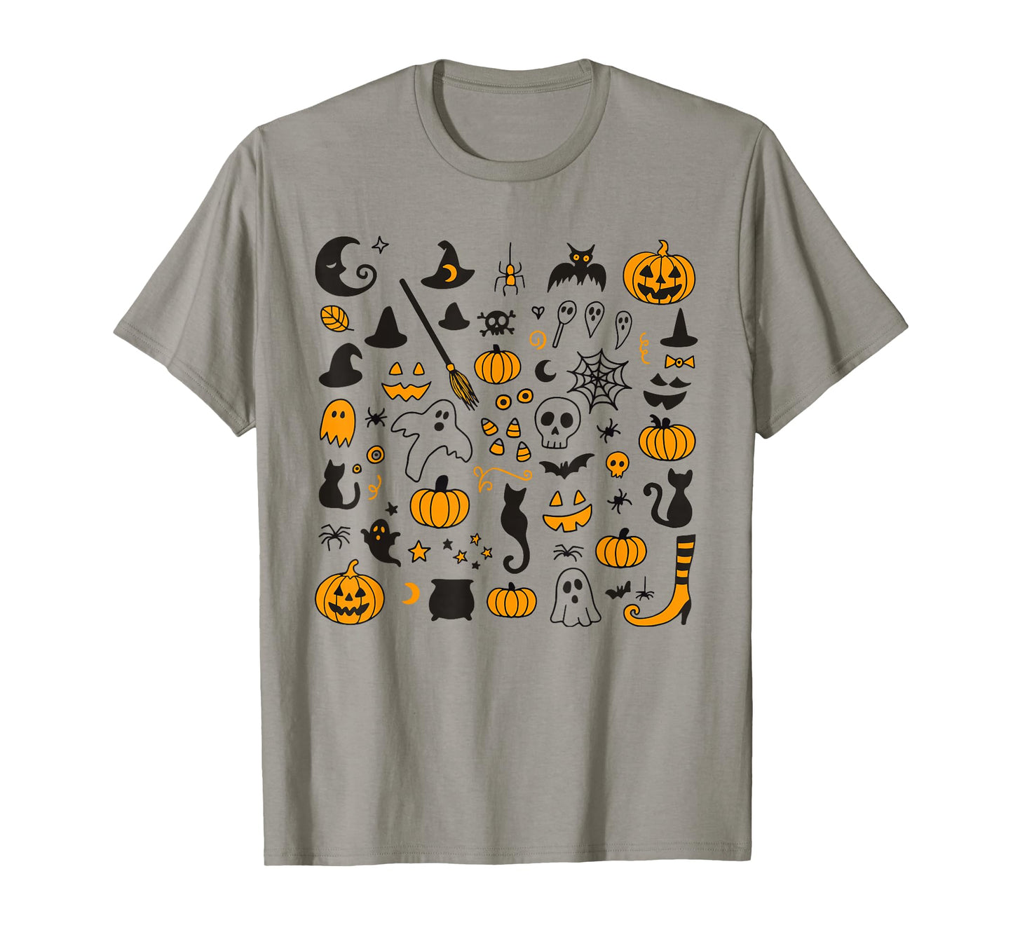 Cute Halloween Doodles Sketch Witch Pumpkin Ghost Retro T-Shirt
