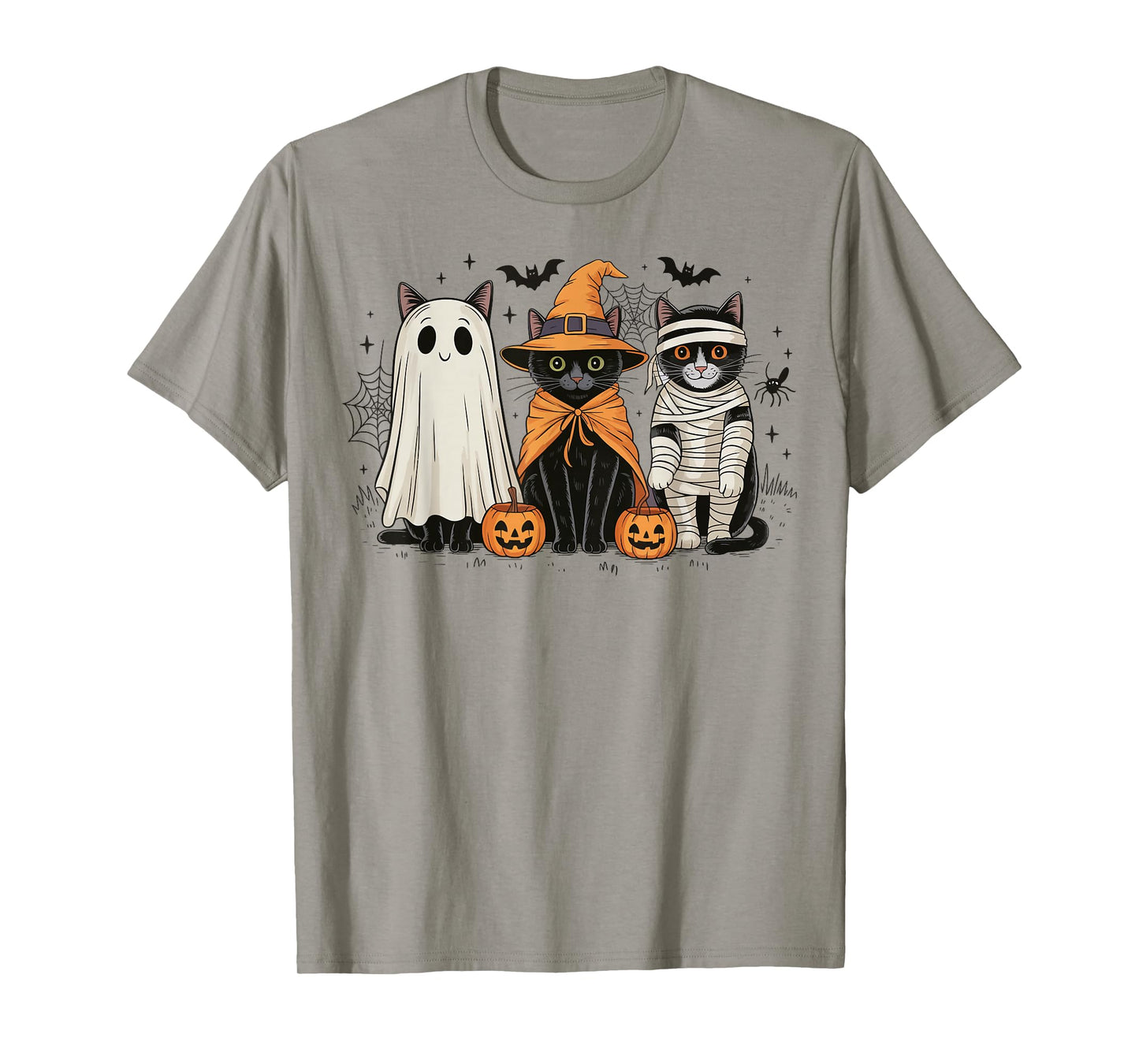 Retro Three Black Cats Witch Pumpkin Scary Halloween Costume T-Shirt