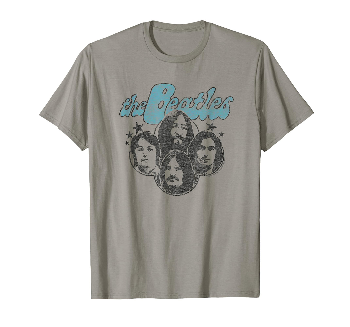 The Beatles - Groovy Blue Logo with Band Member Faces T-Shirt