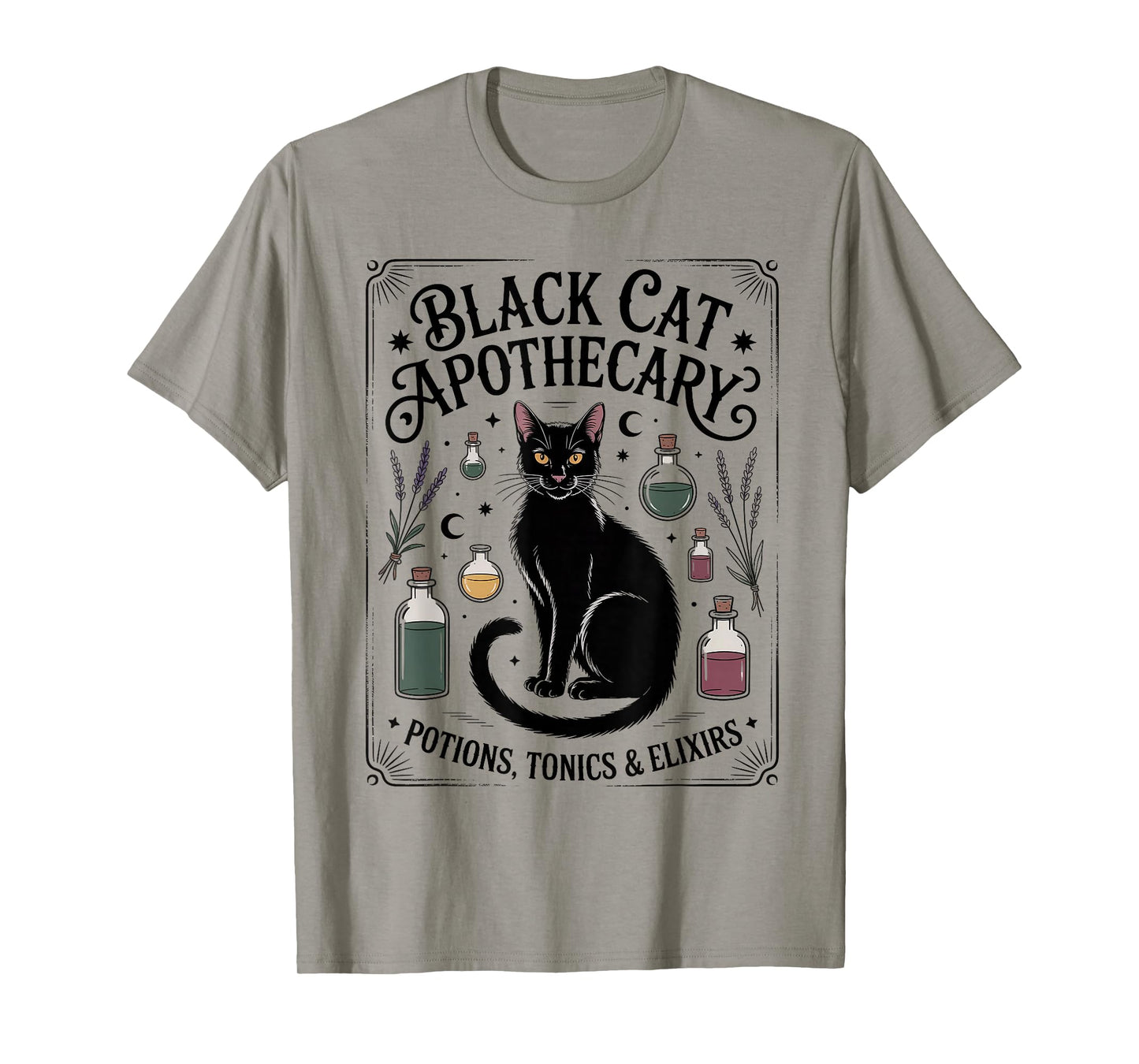 Black Cat Apothecary Potions Spooky Magic Halloween Herbal T-Shirt