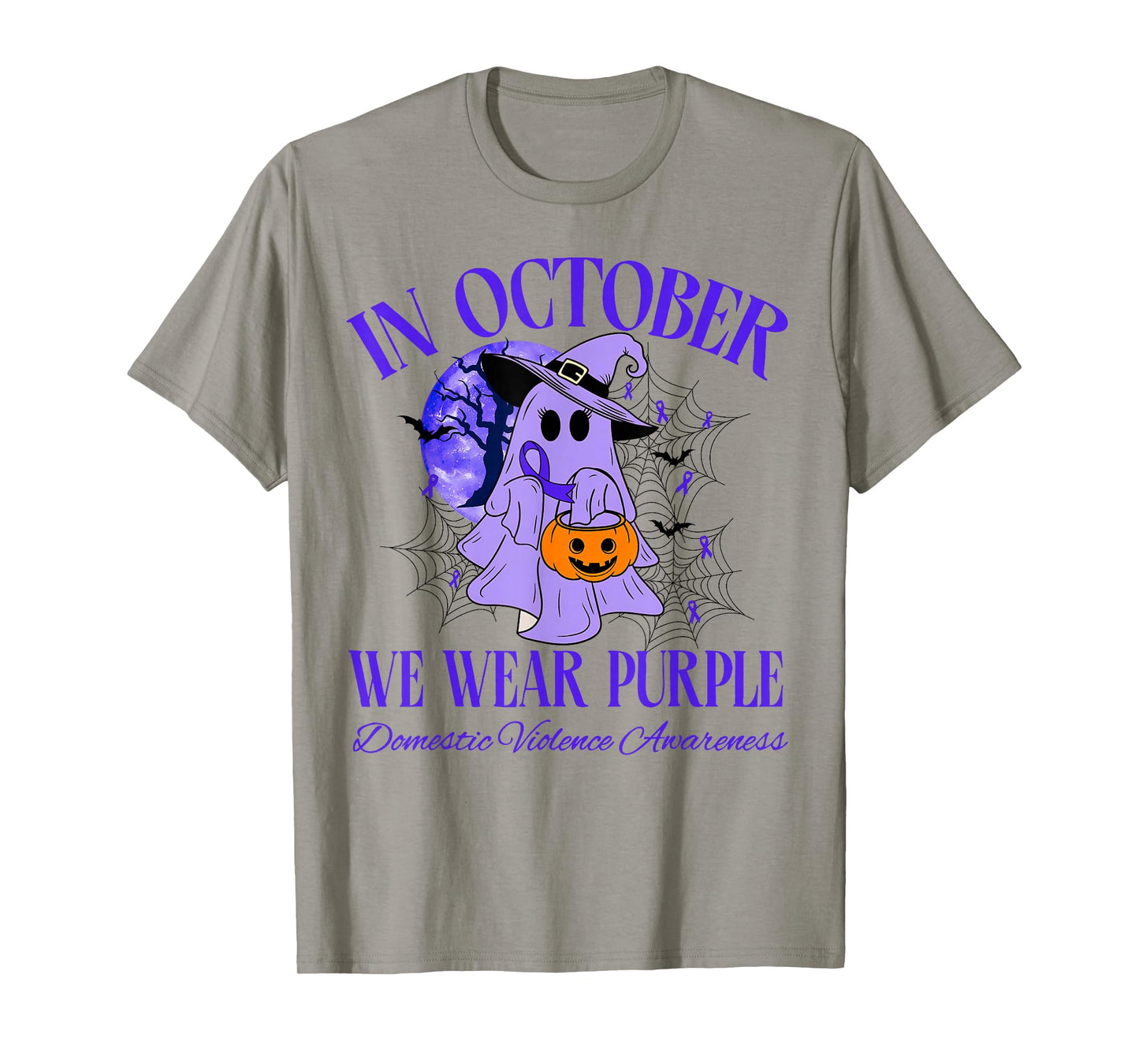 in October We Wear Purple Halloween Ghost Violence Survivor T-Shirt