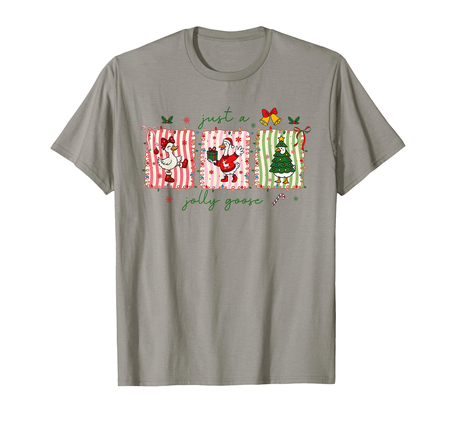 Just A Jolly Goose Christmas Santa Bow Xmas Light Men Women T-Shirt