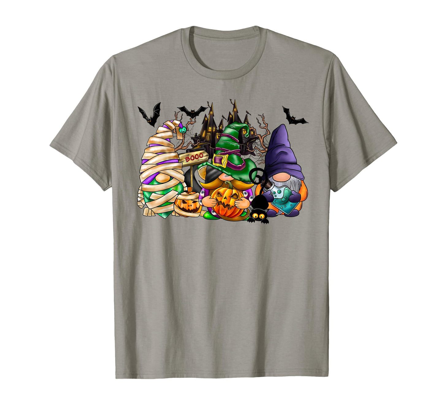 Funny Halloween Gnomes with Pumpkin and Witch Hat Art T-Shirt