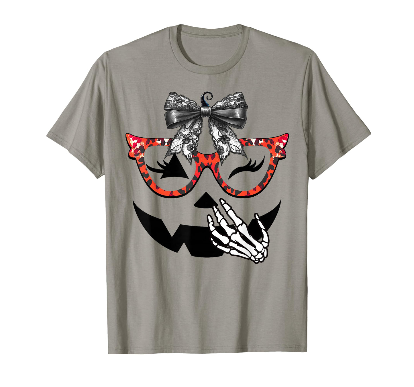 Halloween Costume Pumpkin Face Cute Leopard Sunglasses T-Shirt
