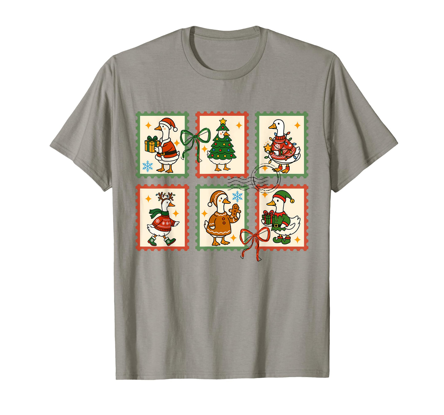 Silly Goose Santa Christmas Stamp Cute Merry Goosemas Xmas T-Shirt