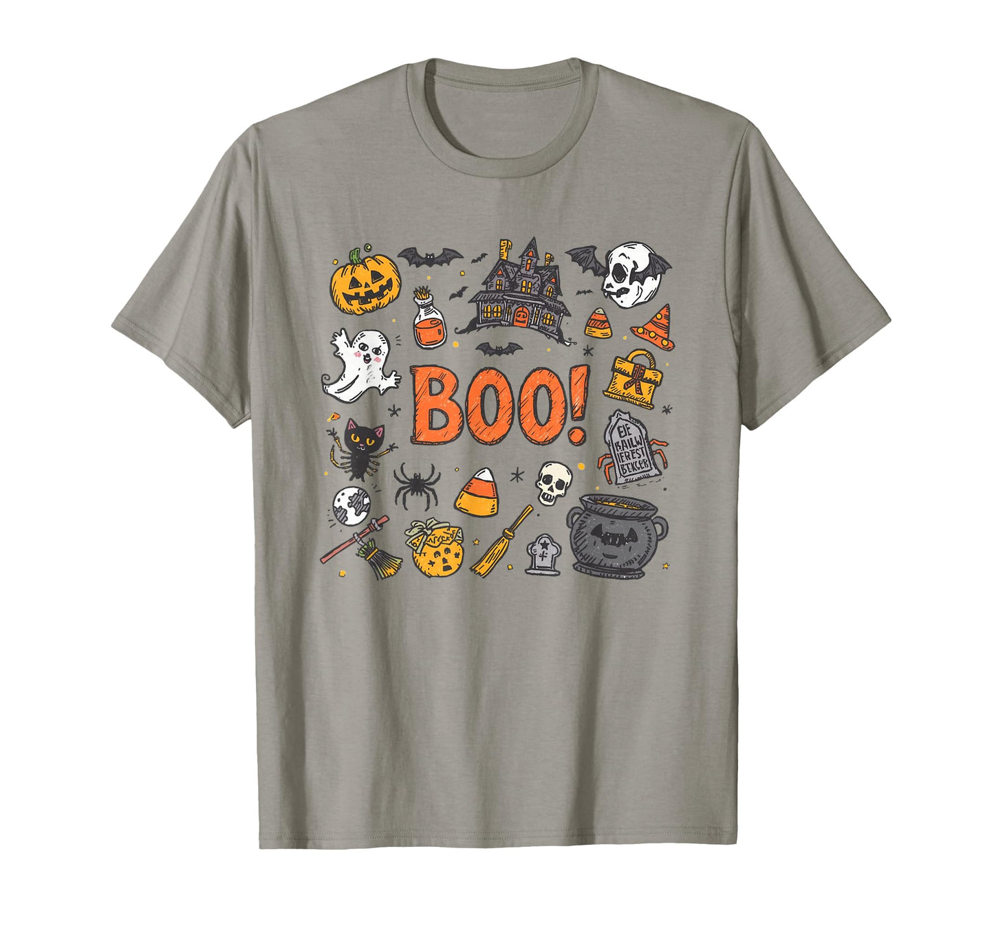 Halloween Boo Ghost Pumpkin Haunted House Spooky Doodle Fun T-Shirt