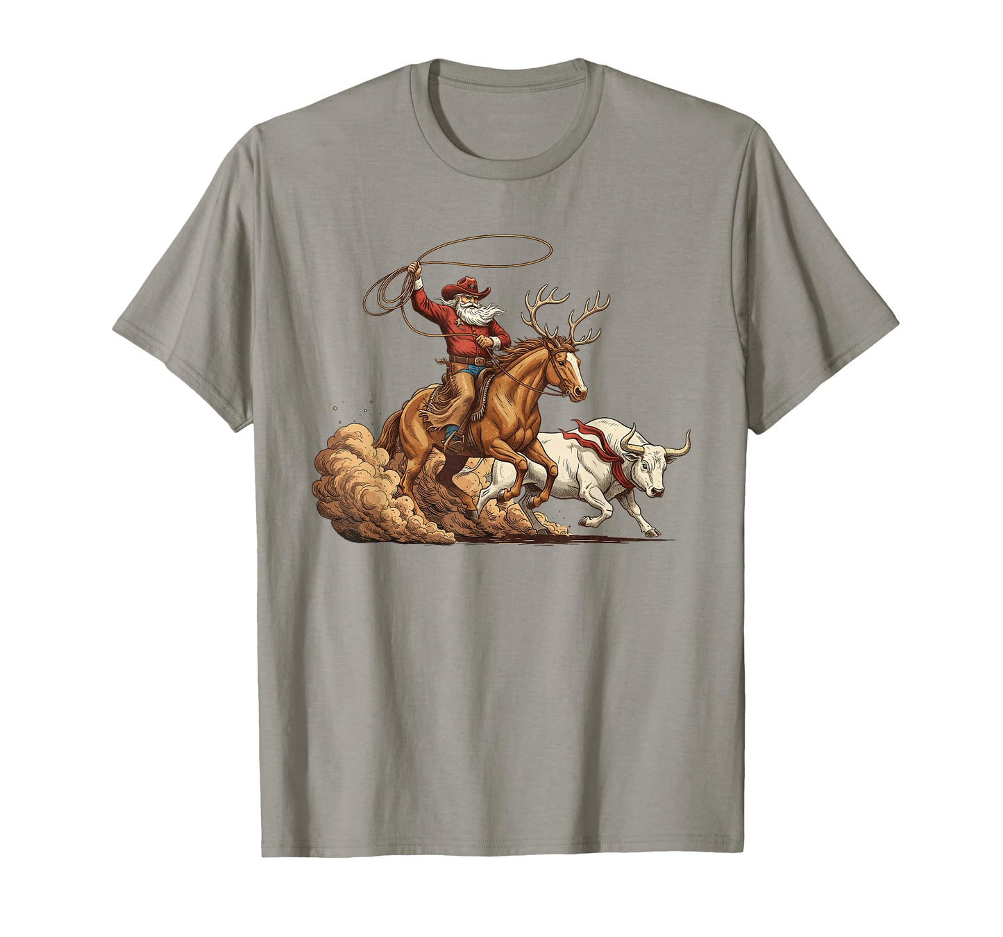 Horse Cow Cowboy Santa Western Roping Christmas Country Xmas T-Shirt