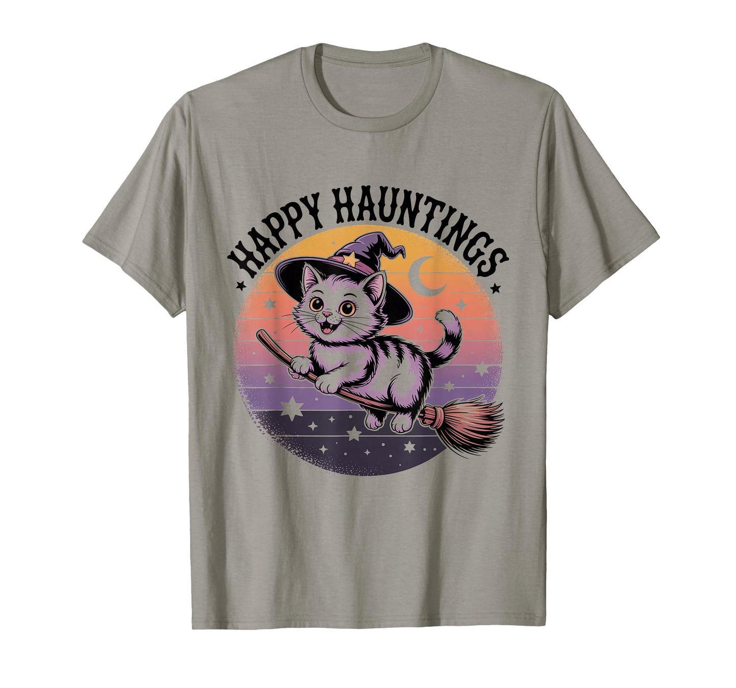 Happy Hauntings Cat Witch Halloween Fun Print for Kids T-Shirt