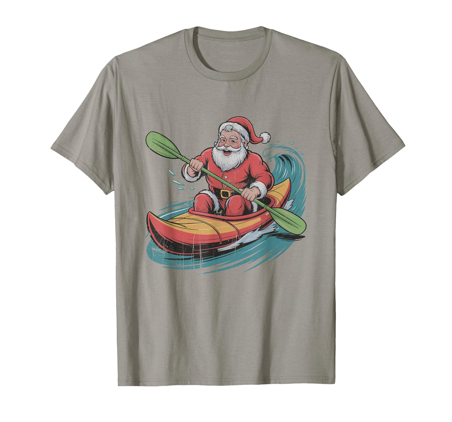 Santa Kayaking Retro Vintage 90s Christmas Holiday Sports T-Shirt