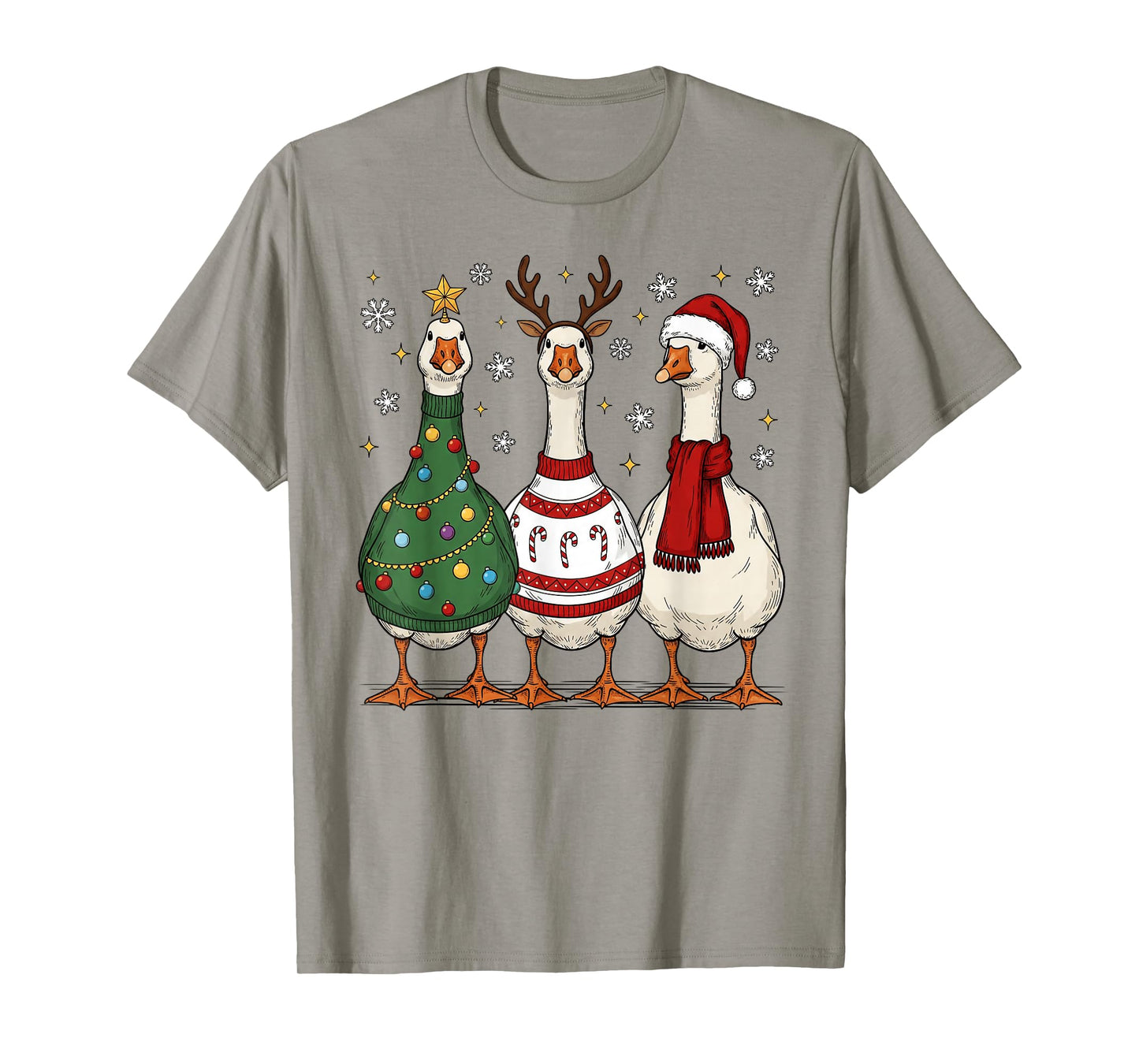 Funny Christmas Goose Tree Candy Cane Santa Snowman Goose T-Shirt