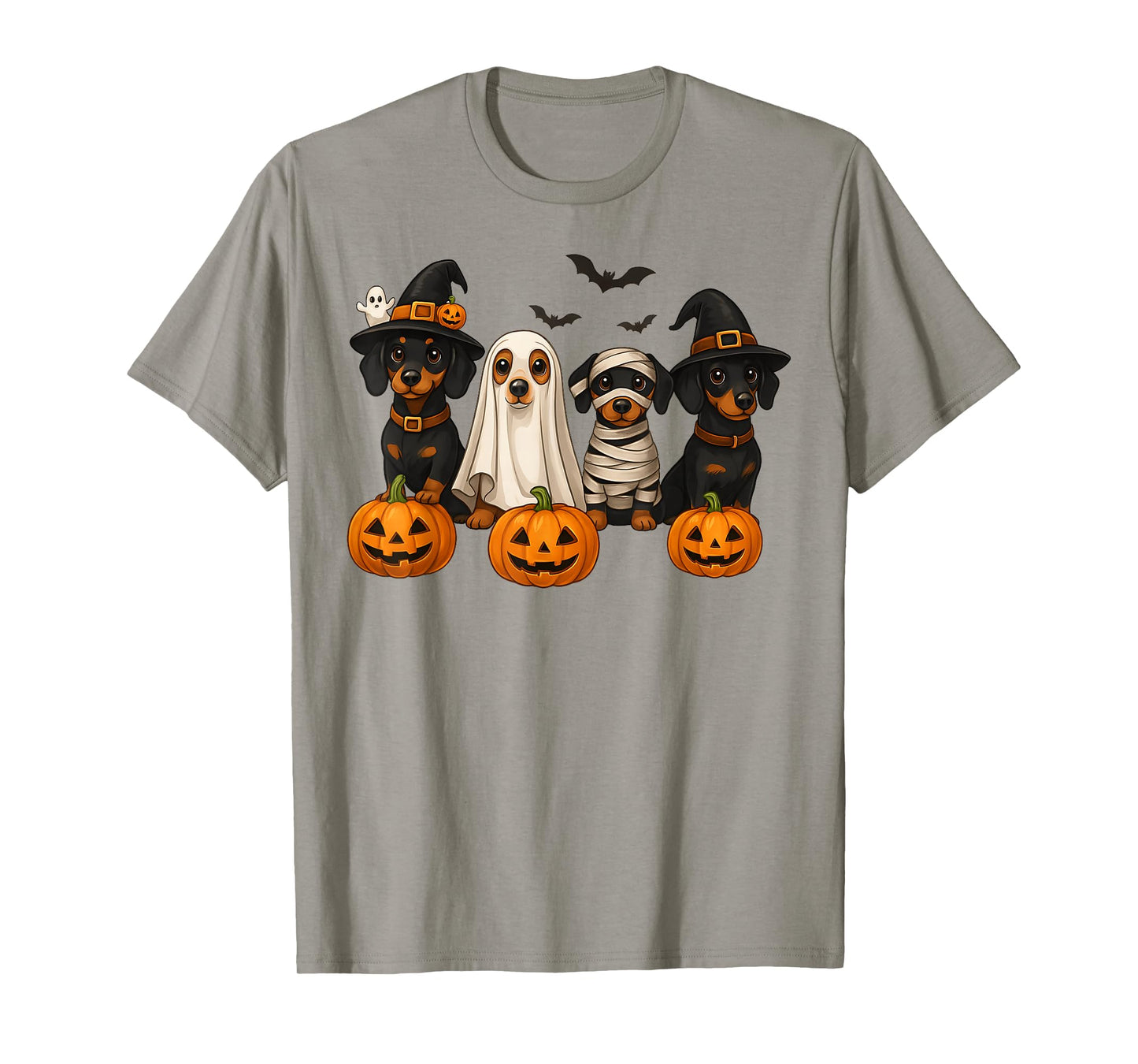 Ghost Witch Mummy Pumpkin Dachshund Dog Costume Halloween T-Shirt
