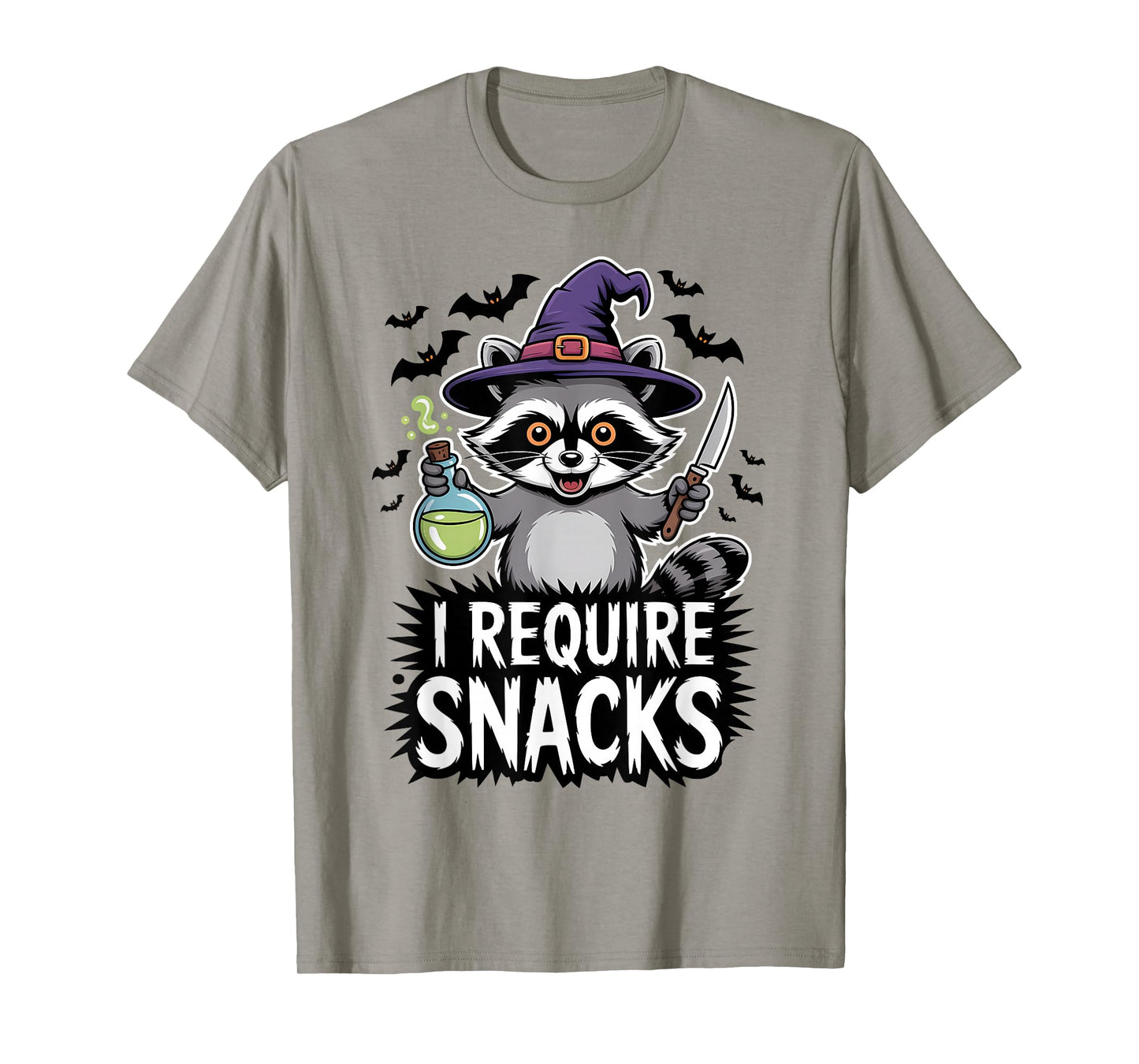 Funny Halloween Witch Raccoon i Require Snacks T-Shirt