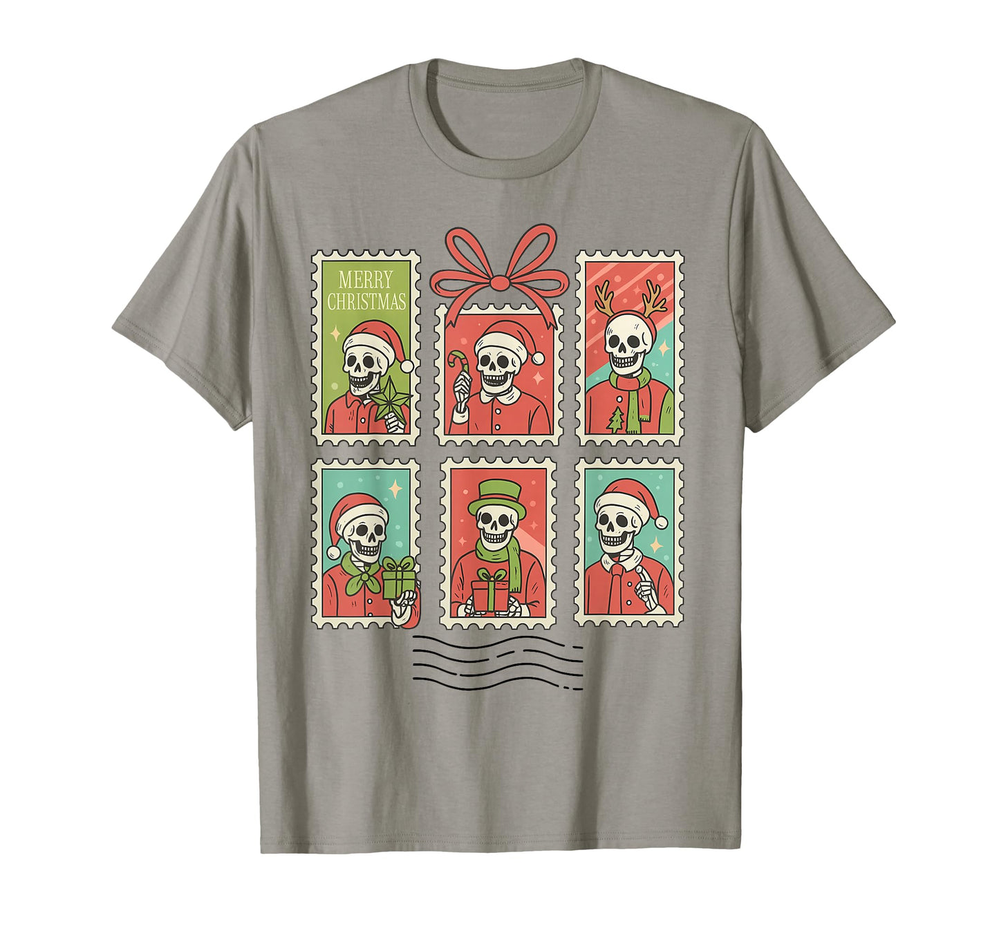 Cute Skeleton Christmas Apparel, Skeleton with Santa Hat T-Shirt