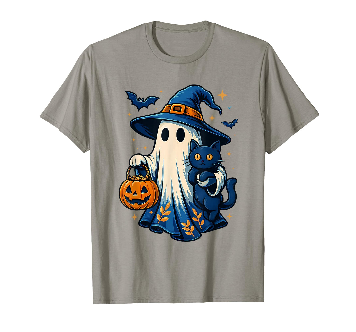 Halloween Ghost Witch Holding Black Cat Funny Halloween T-Shirt