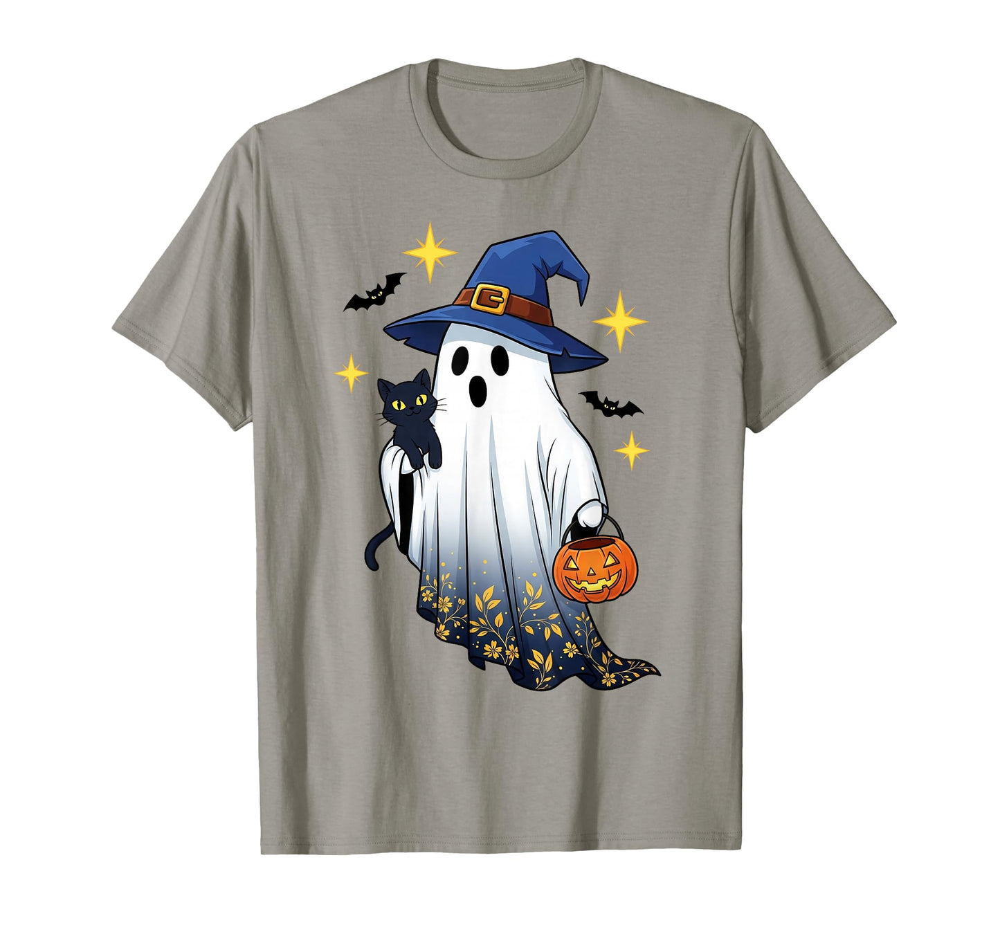 Halloween Ghost Witch Holding Black Cat Funny Halloween T-Shirt