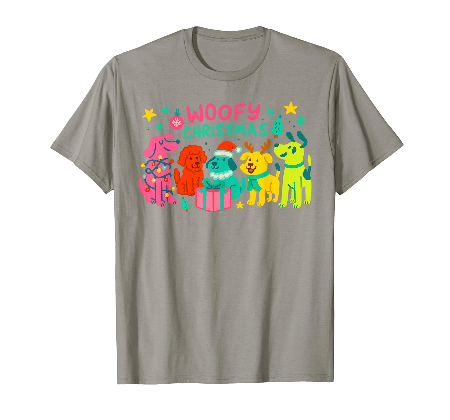 Woofmas Christmas Dogs Santa Hat Lights Reindeer Dog Mom T-Shirt