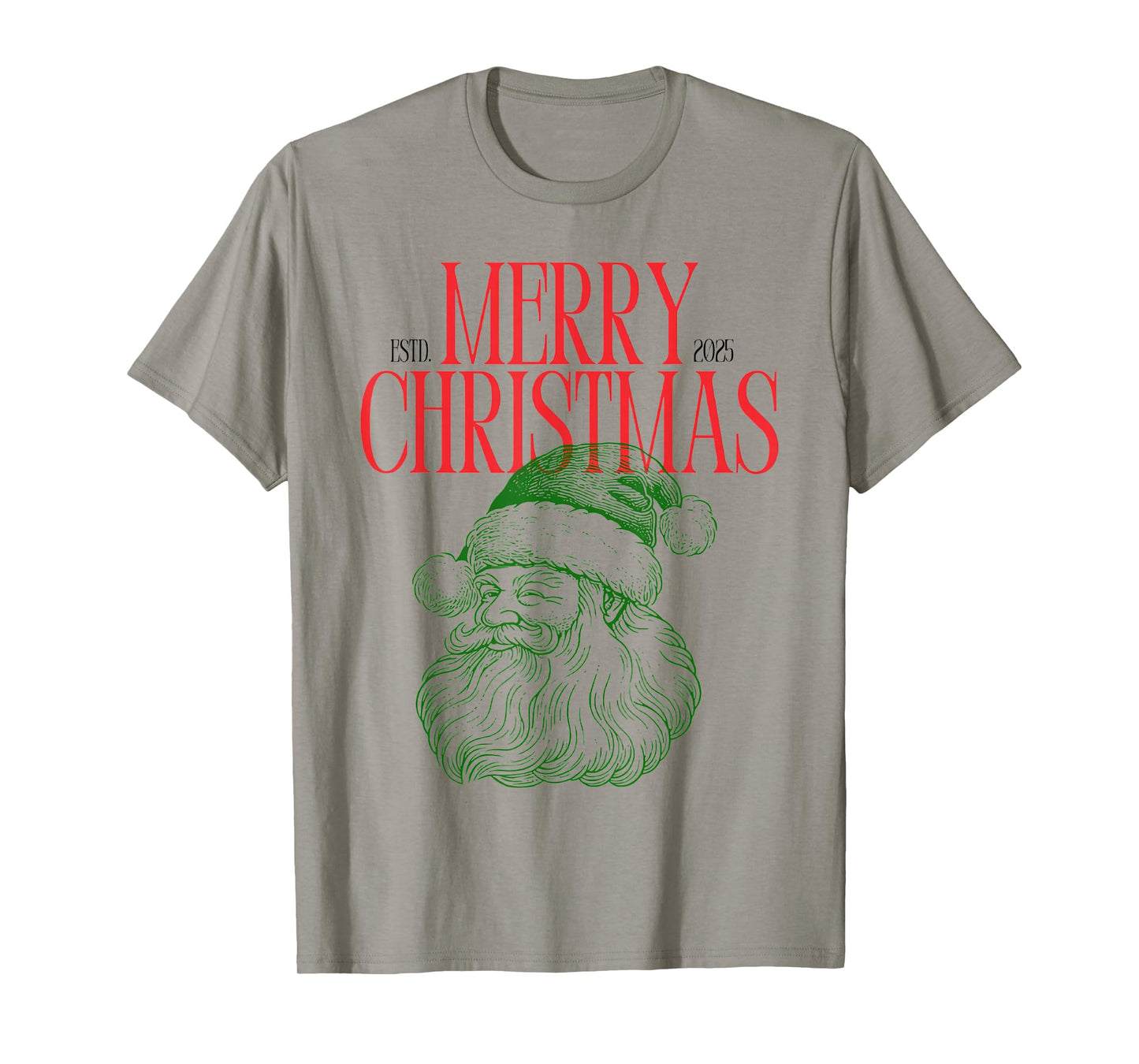Red and Green Minimalist Santa Face Christmas Holiday T-Shirt