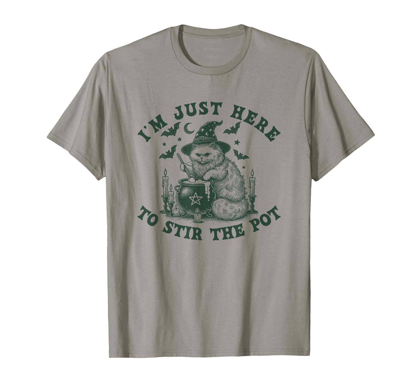 I'm Just Here to Stir The Pot Witch Halloween Black Cat Bats T-Shirt