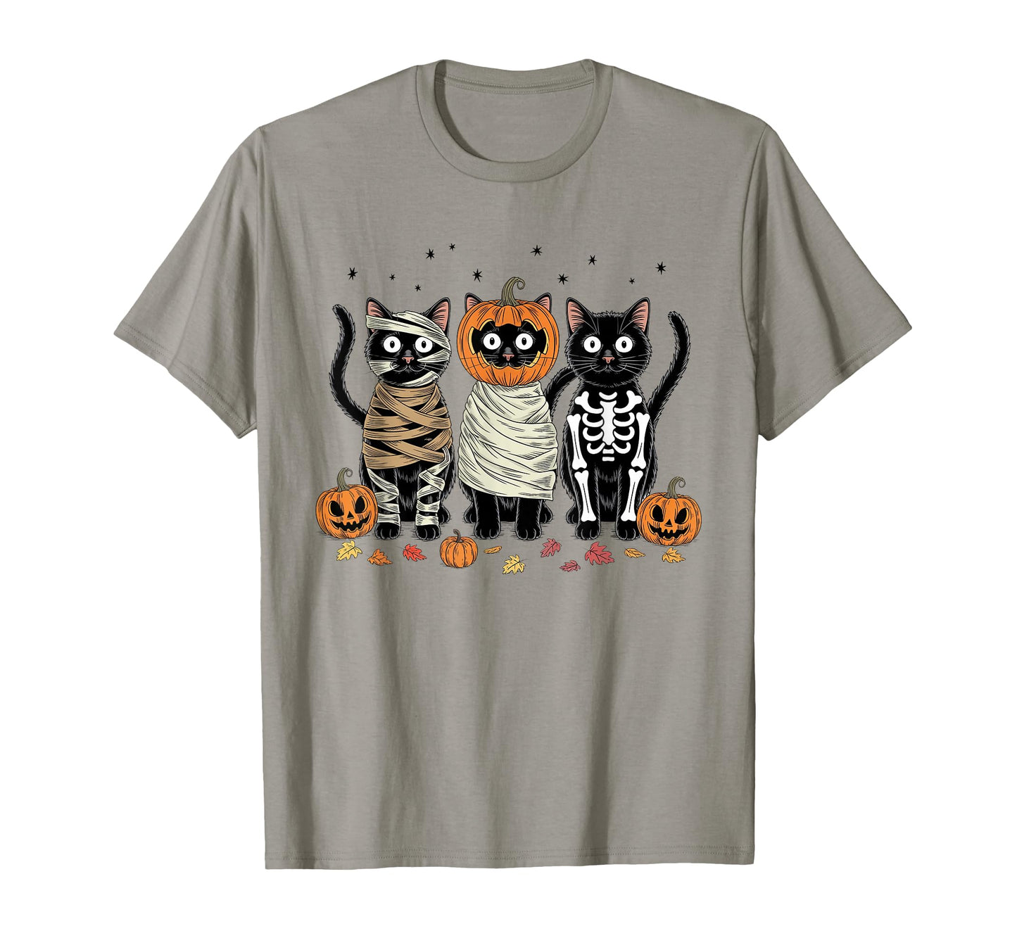 Retro Cat Witch Scary Halloween Pumpkin Women Men Kids T-Shirt