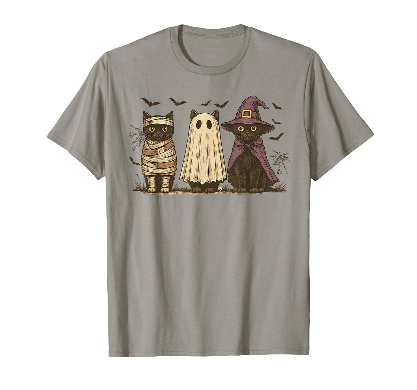 Retro Black Cat Witch Scary Halloween Pumpkin Women Men Kids T-Shirt