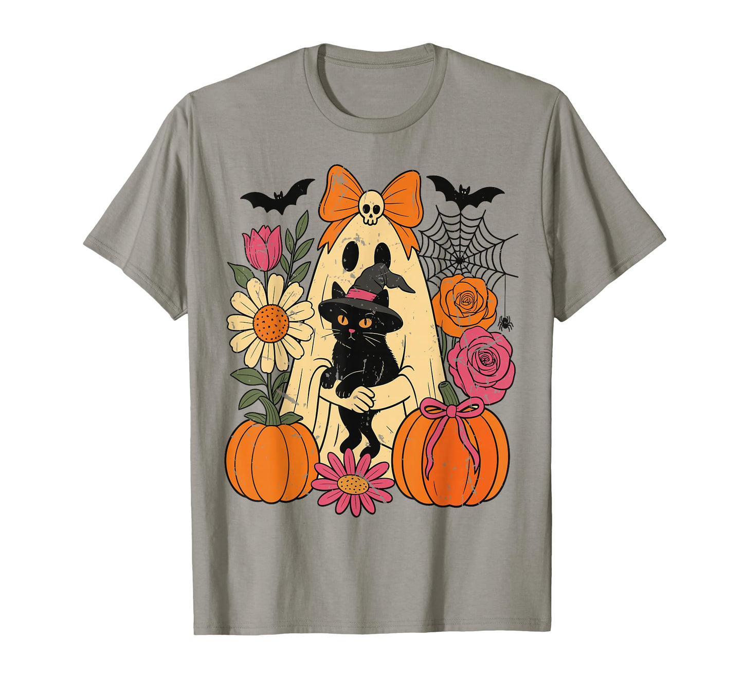 Vintage Black Cat Ghost Halloween Shirt Cute Spooky Outfit T-Shirt