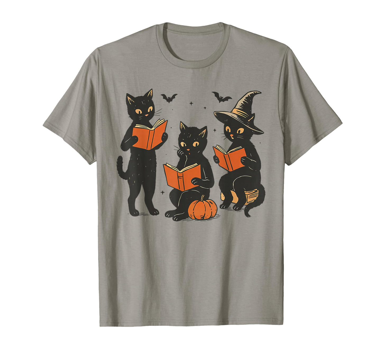 Black Cat Reading Book Lovers Pumpkin Halloween Boys Girls T-Shirt