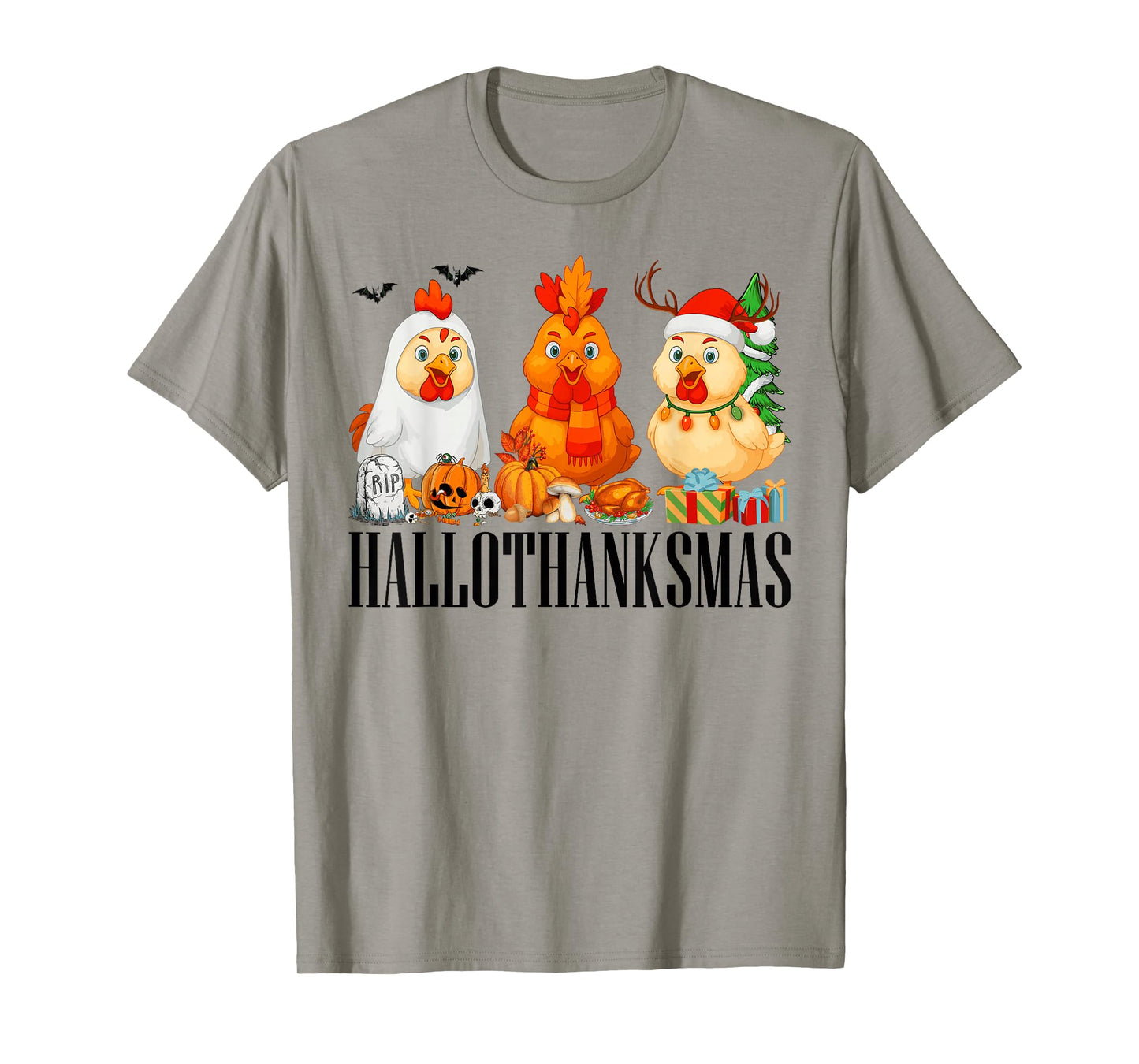 Happy Hallothanksmas Halloween Thanksgiving Xmas Chickens T-Shirt