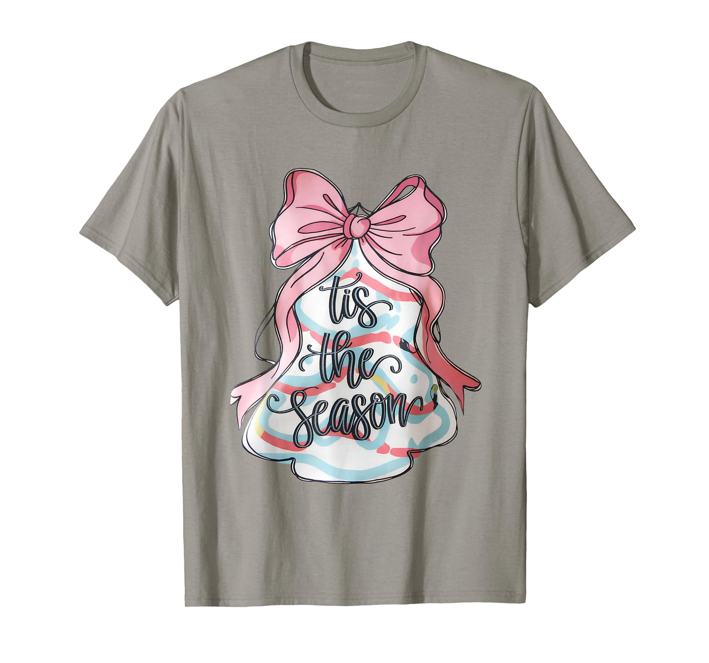 Funny Christmas Outfit for Men Women Kids Pink Christmas Tree Cake Coquette Bow Xmas Pajamas Funny T-Shirt