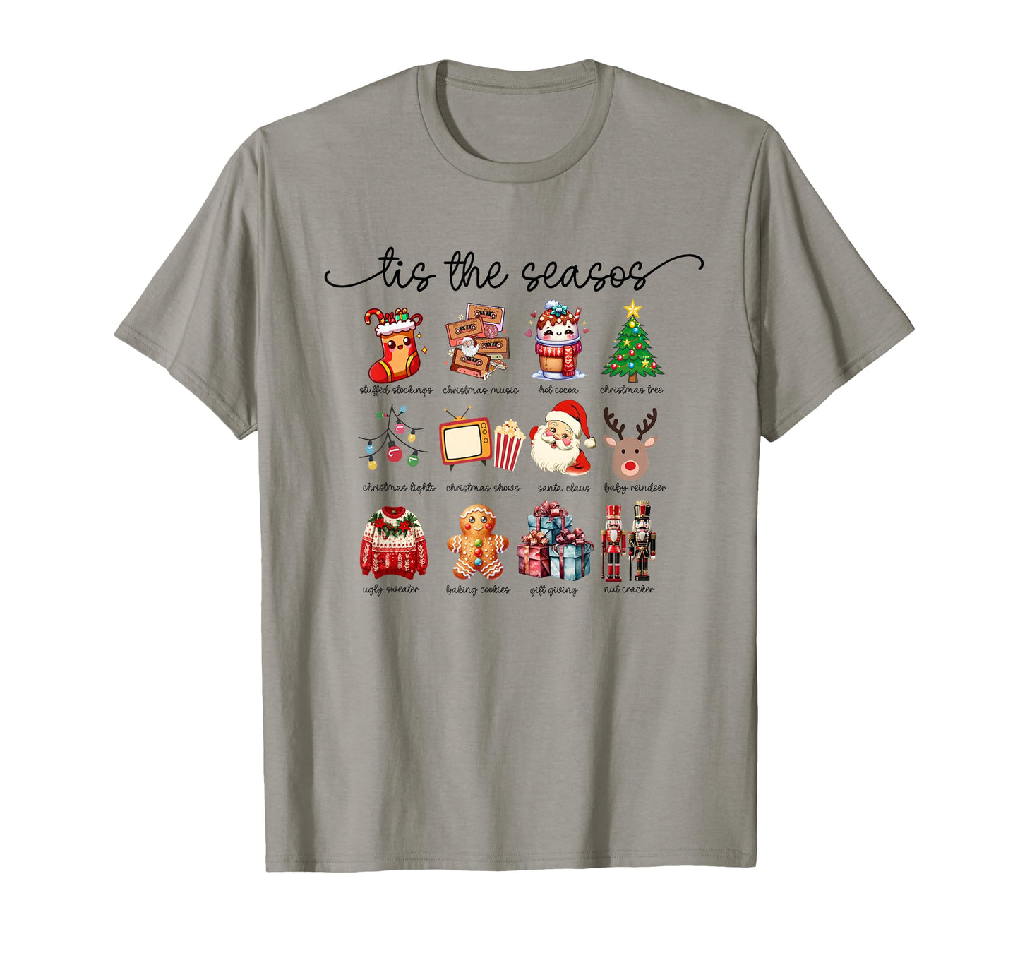 Cute Retro Christmas Icons Santa Tree Gingerbread Festive T-Shirt