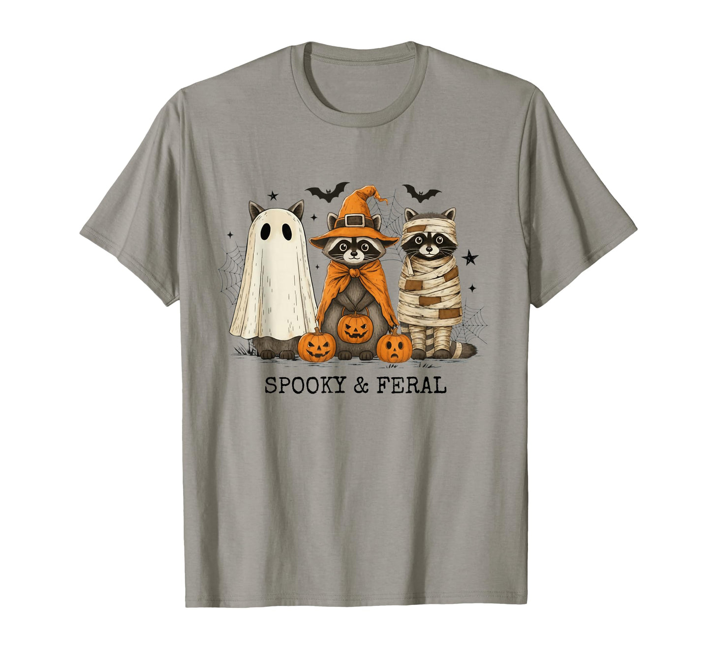 Spooky and Feral Funny Ghost Witch Raccoon Halloween T-Shirt