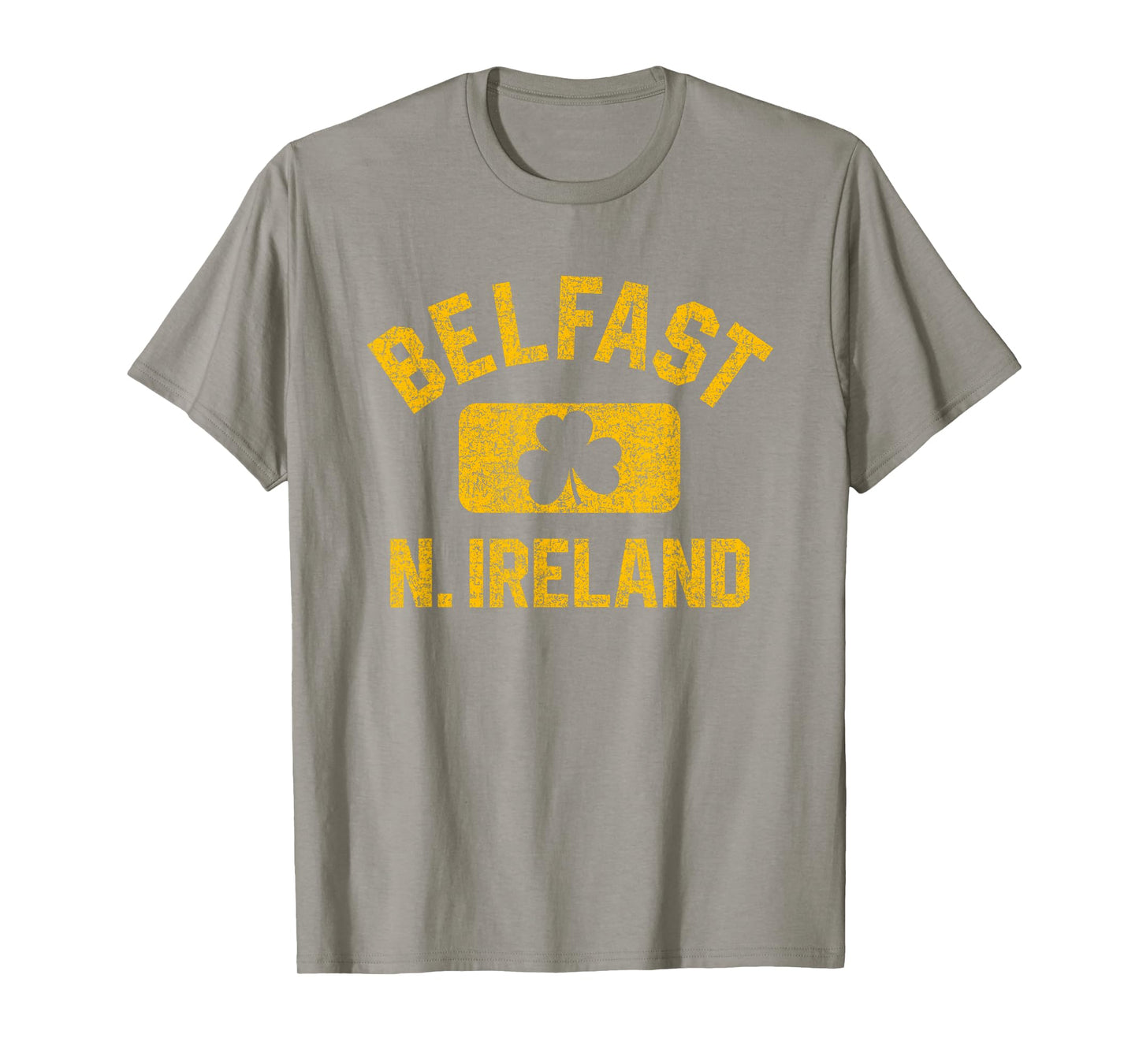 Belfast N. Ireland Gym Style Green w Distressed Amber Print T-Shirt