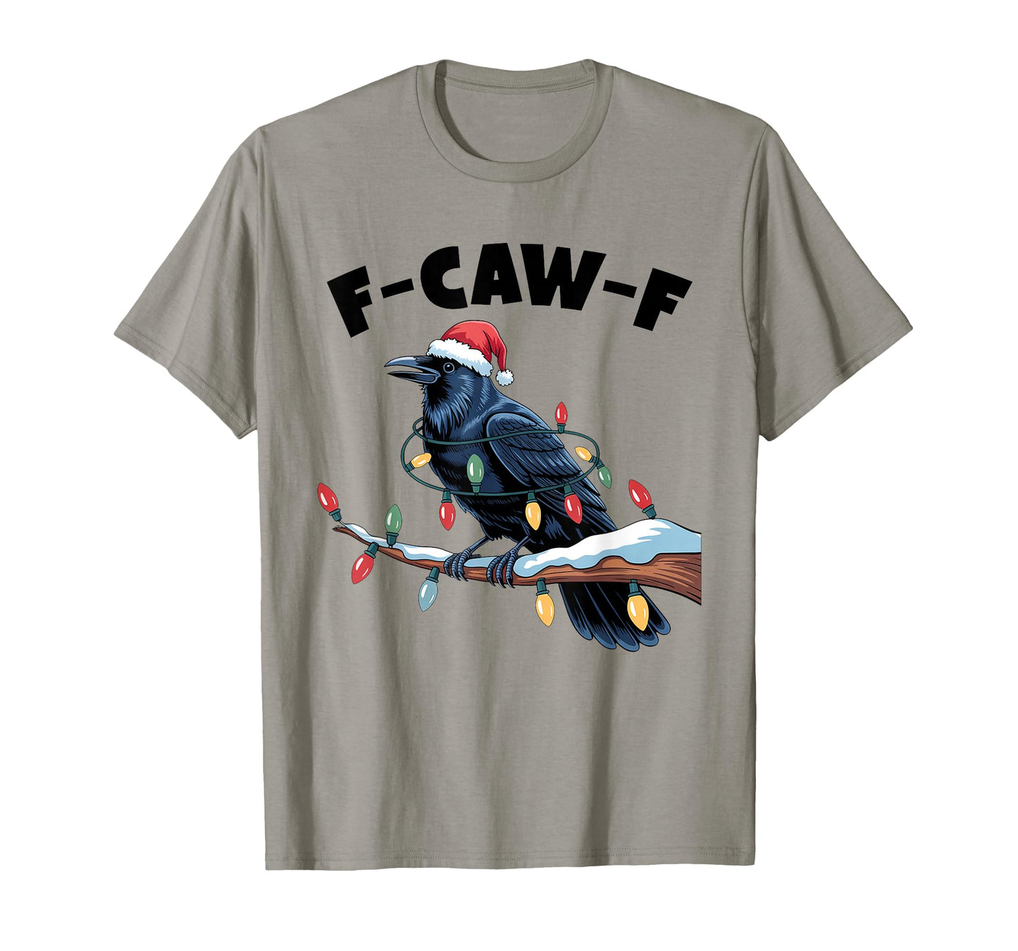 Crow F-CAW-F Black Bird Gothic Christmas Lights Santa Hat T-Shirt