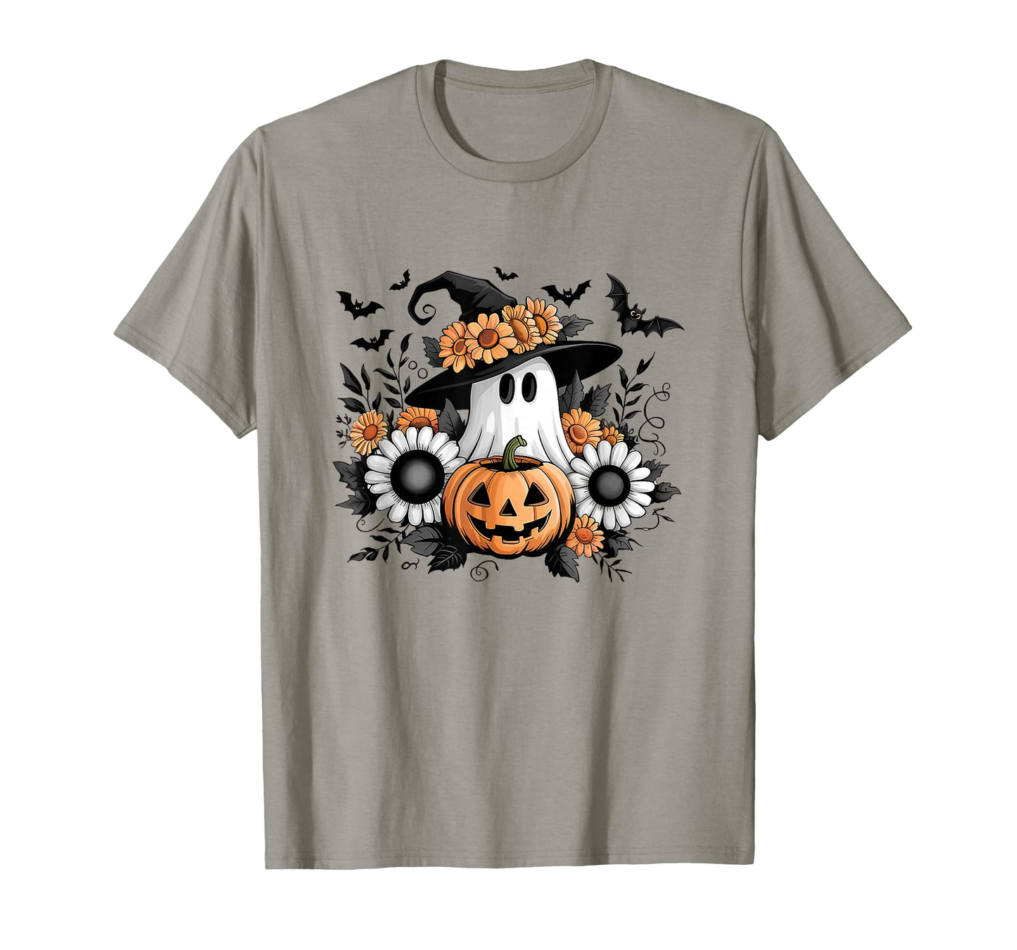Vintage Floral Ghost Halloween Pumpkin Ghost Witch Womens T-Shirt