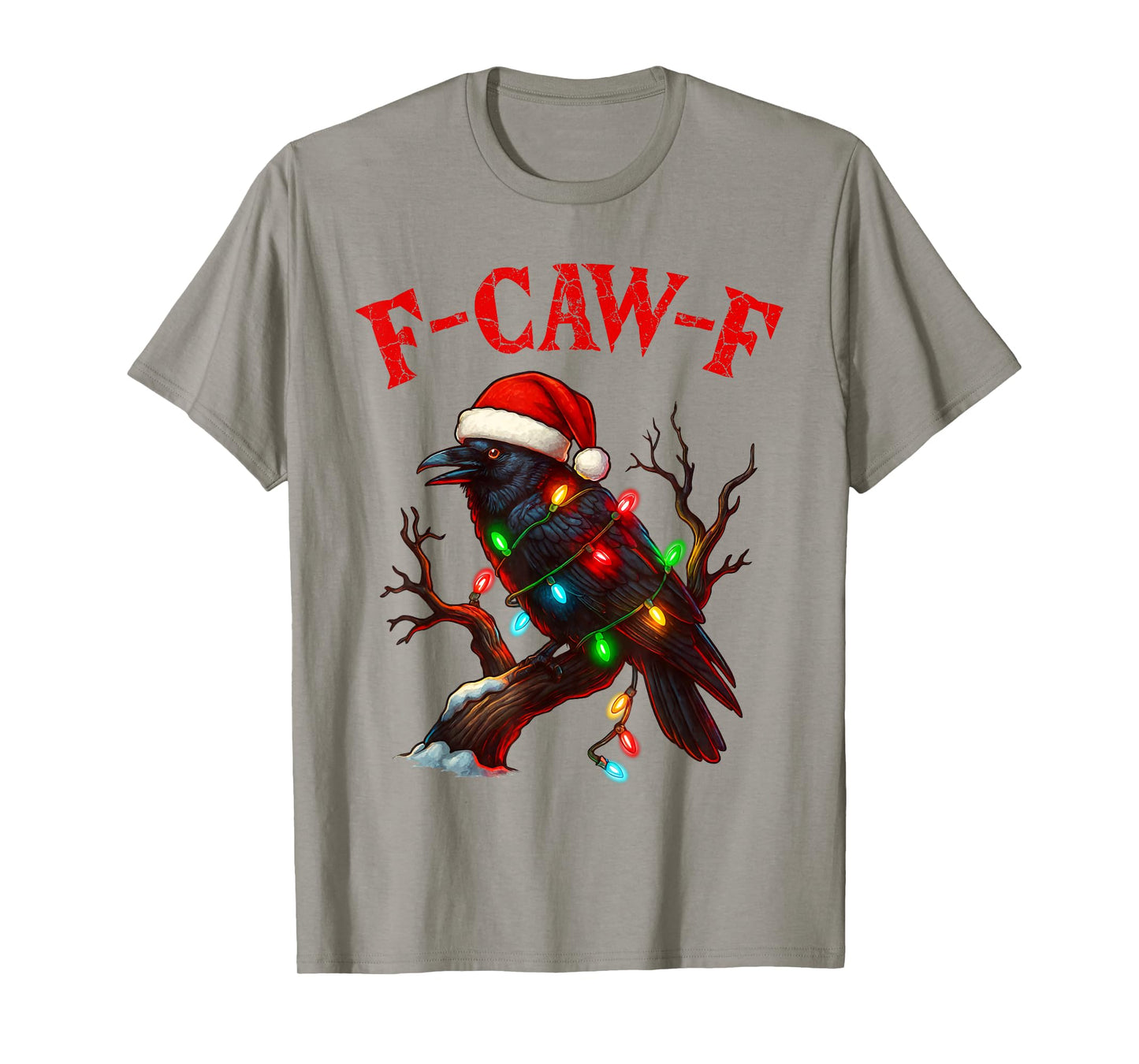 Black Crow F-Caw-F Funny Retro Christmas Lights Santa hat T-Shirt