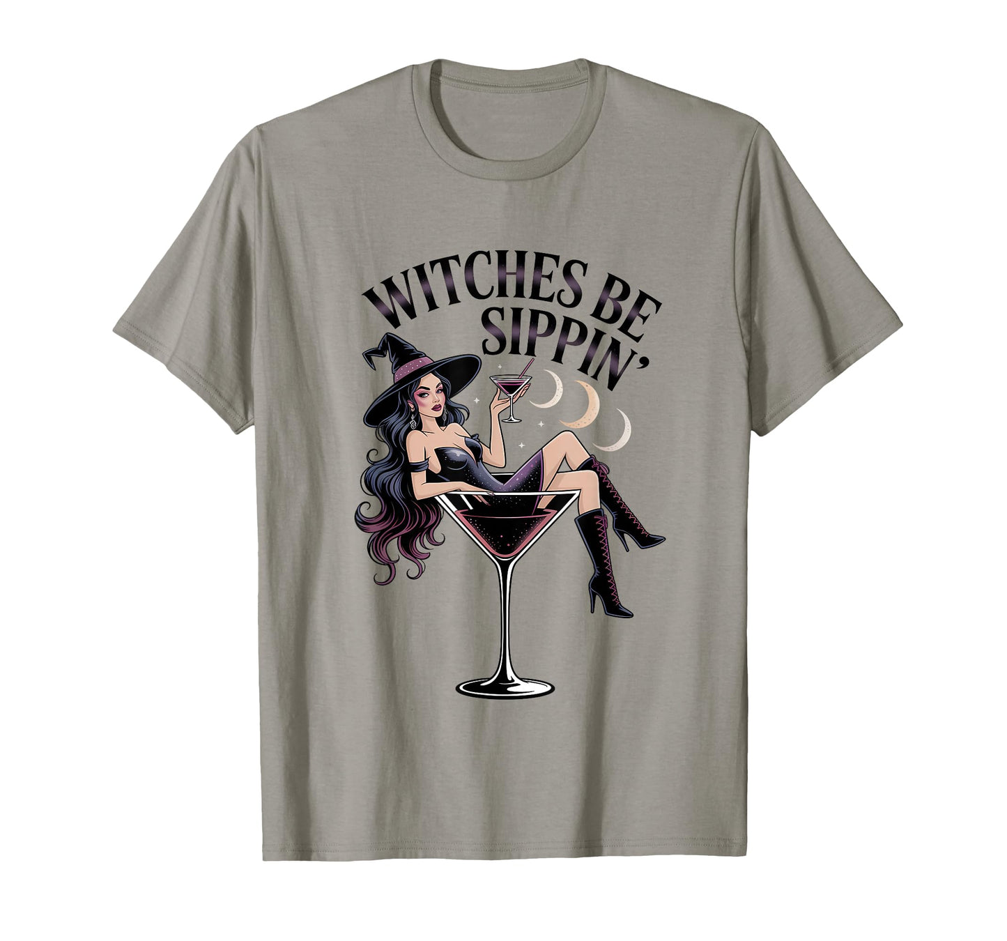 Witches Be Sippin Halloween Witch Martini Moon Phases T-Shirt